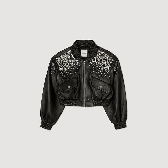 Crystal-studded leather jacket