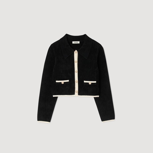 Two-tone shirt collar cardigan