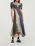 Long printed dress with pussy bow collar