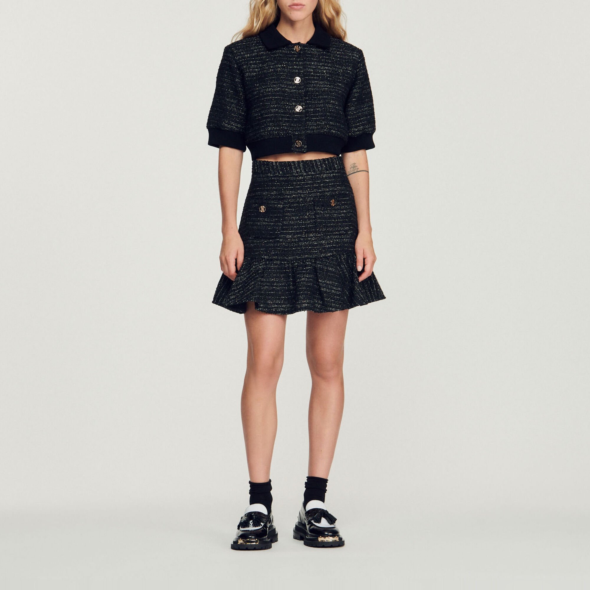 Short tweed ruffled skirt