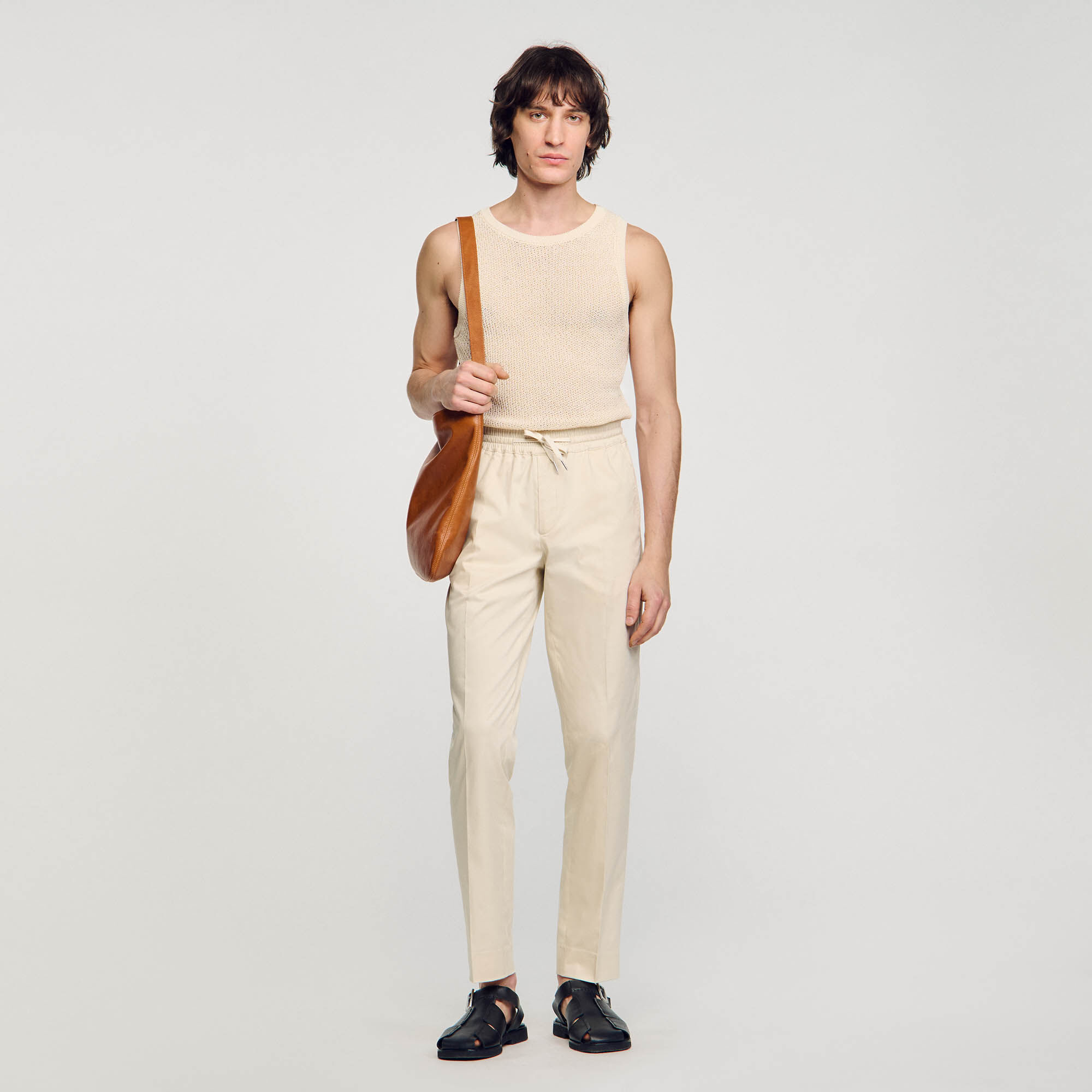 Elasticated straight leg trousers white beige for Men Sandro Paris