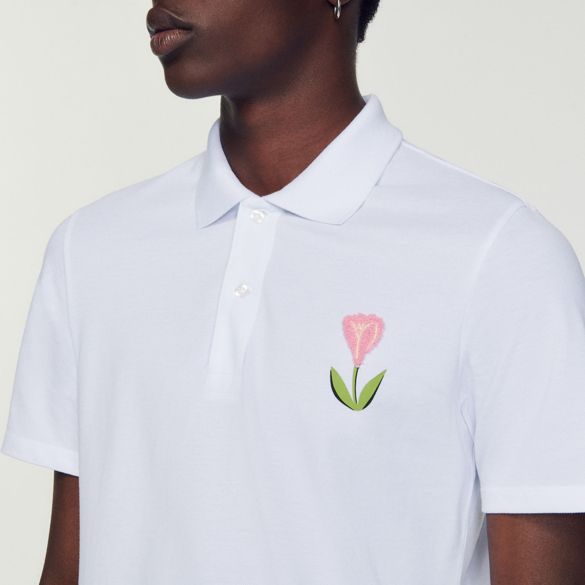 Embroidered tulip polo shirt
