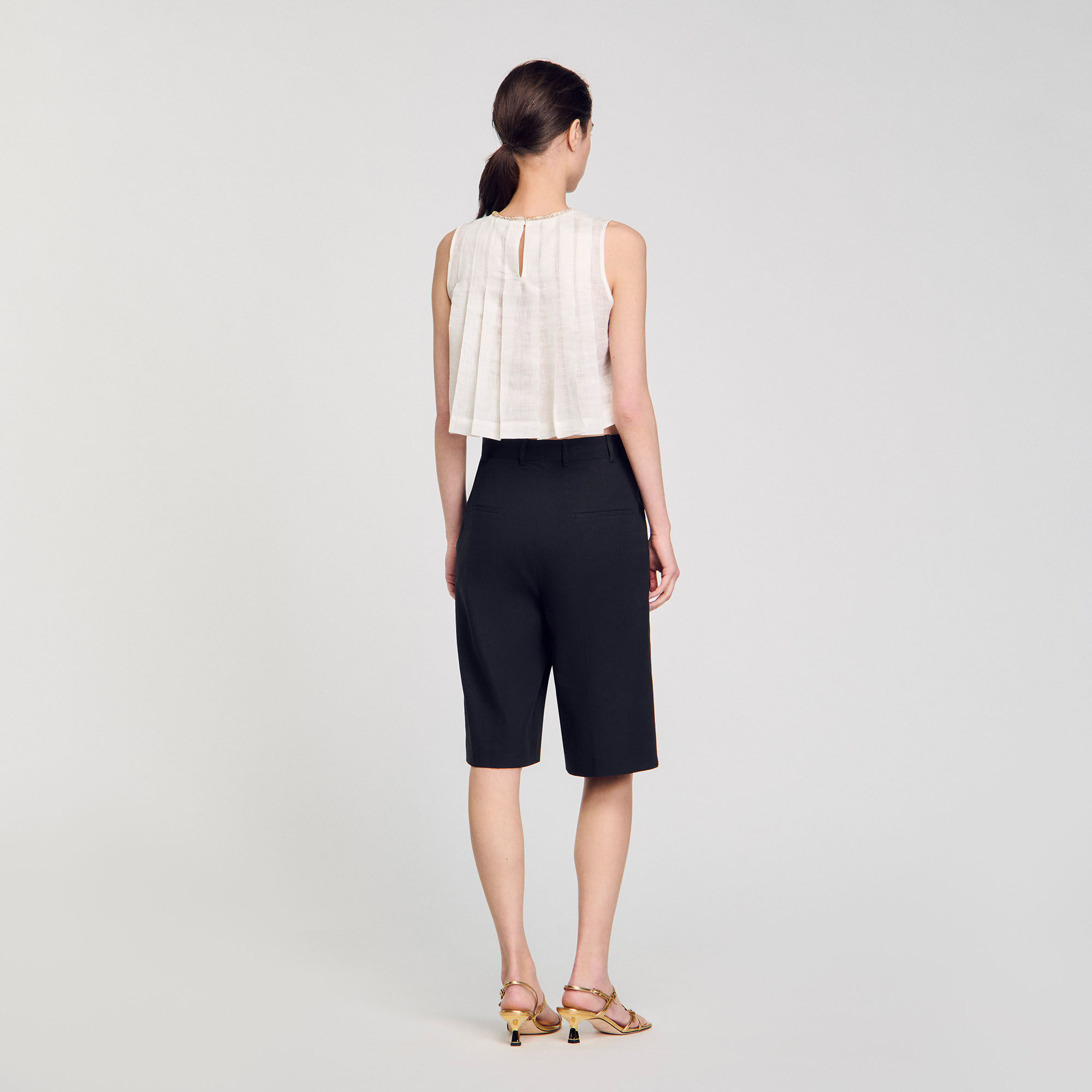 Pleated rhinestone neck crop top