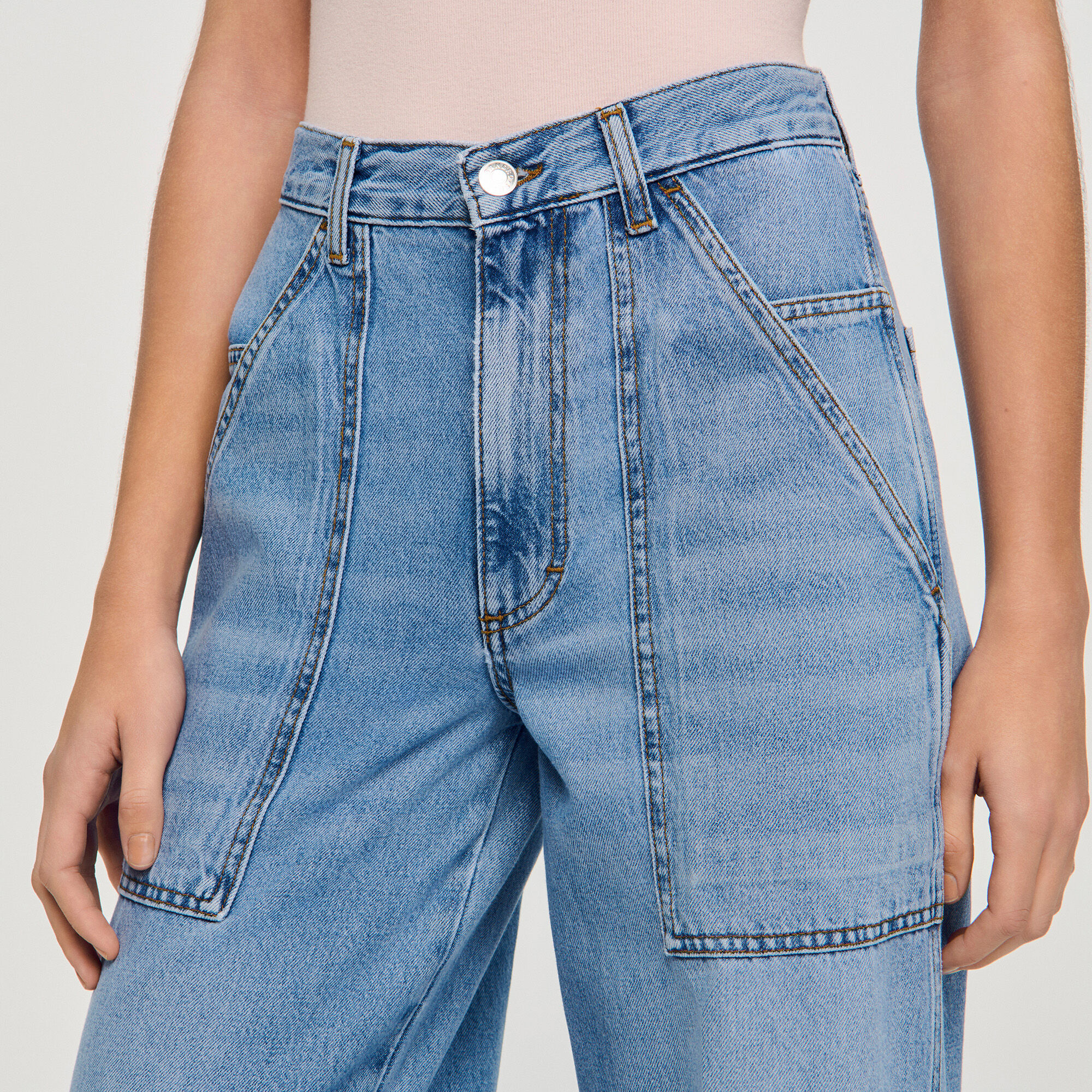 Faded wide straight-leg jeans