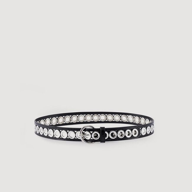 Belt with round buckle and eyelets