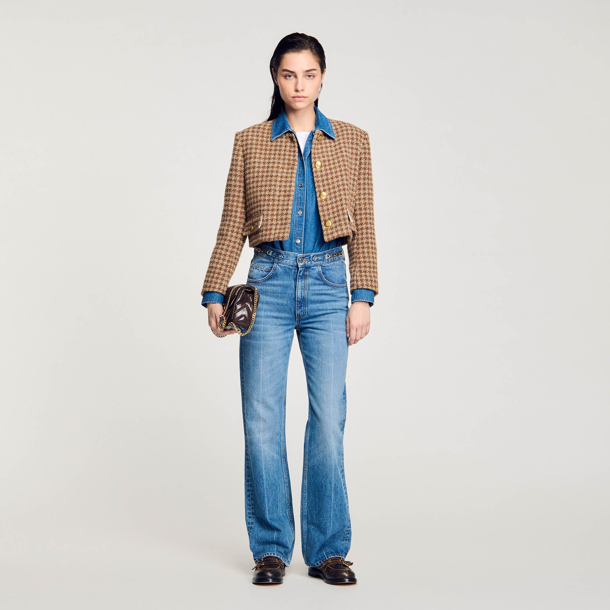 Short checked jacket brown For Women Sandro Paris
