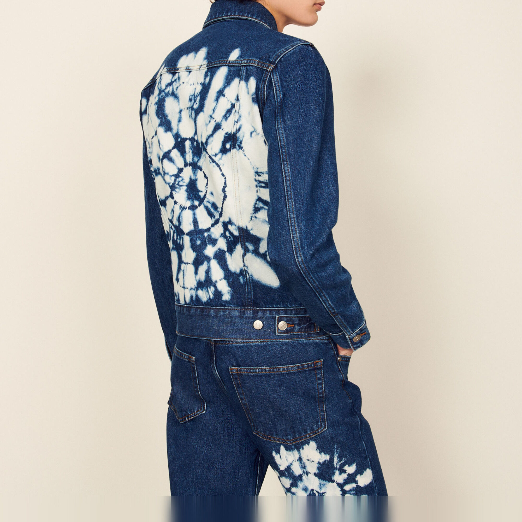 Tie dye blue jean jacket store
