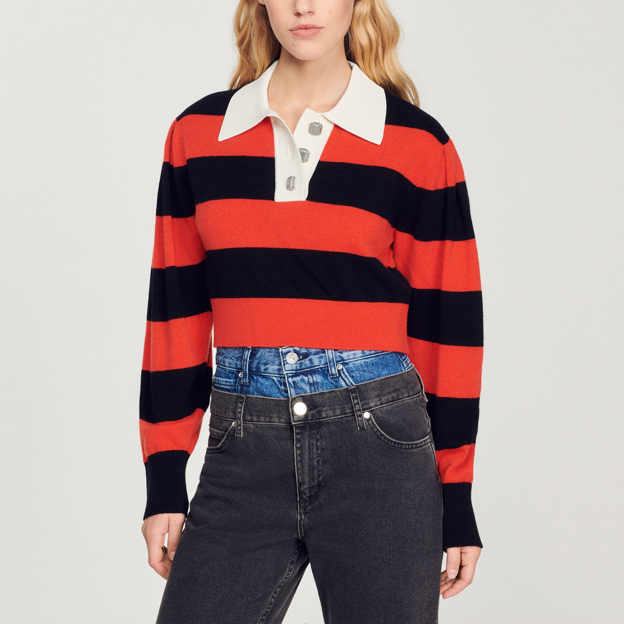 Cropped two-tone sweater
