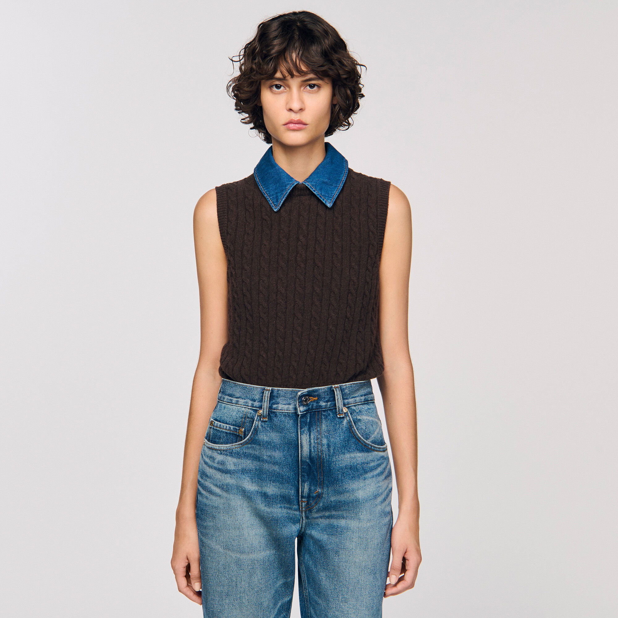 Knit and denim jumper