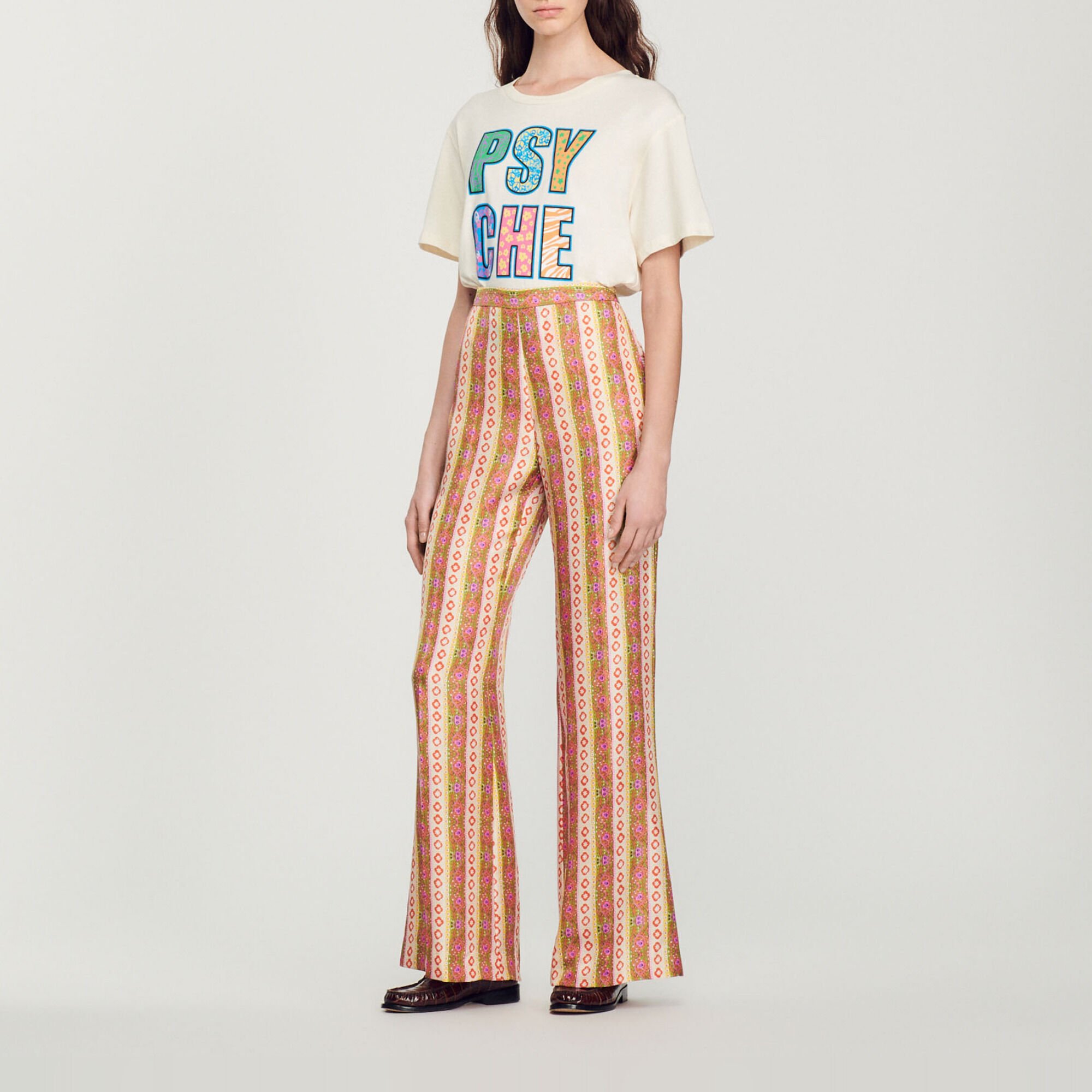 Wide-leg loose-fitting printed trousers