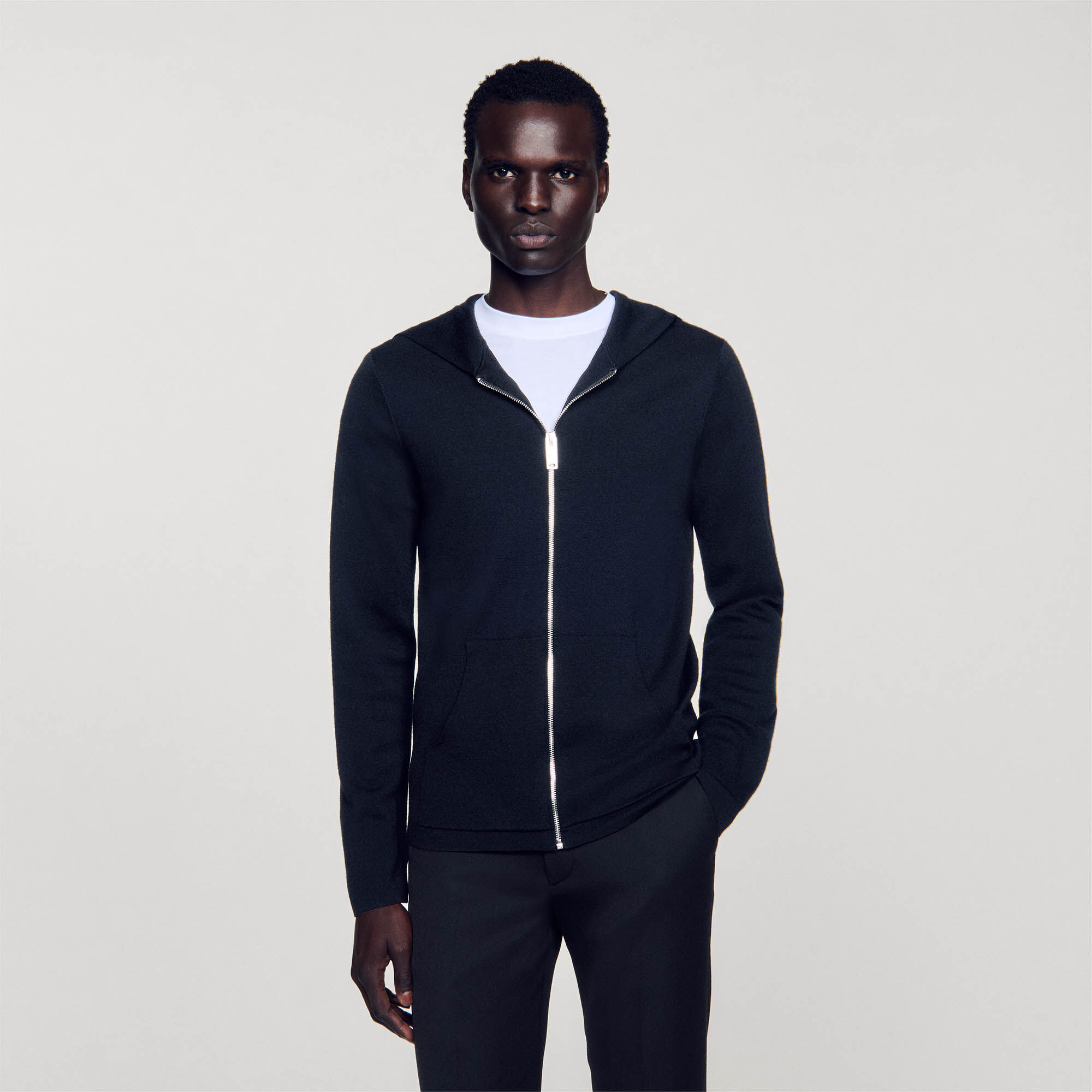 Zipped cardigan with hood
