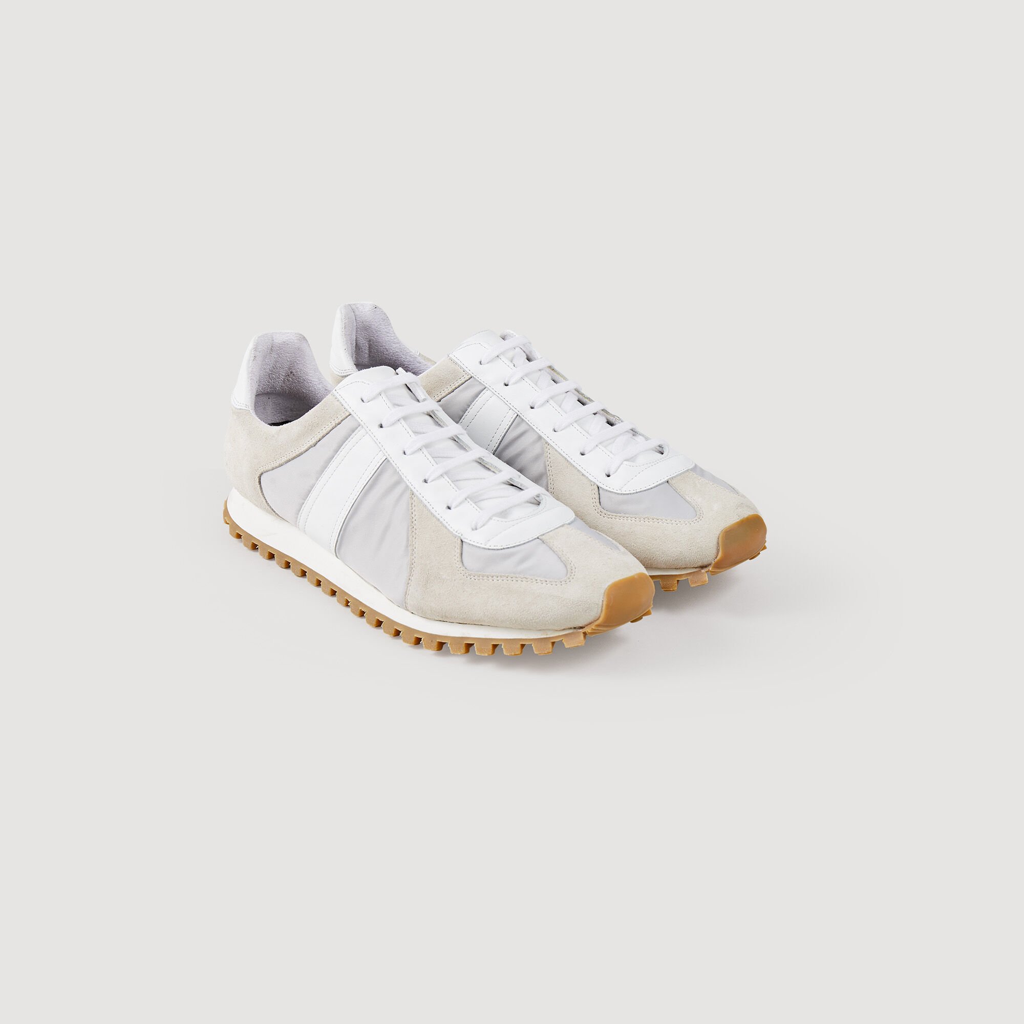 Leather running trainers white beige for Men Sandro Paris
