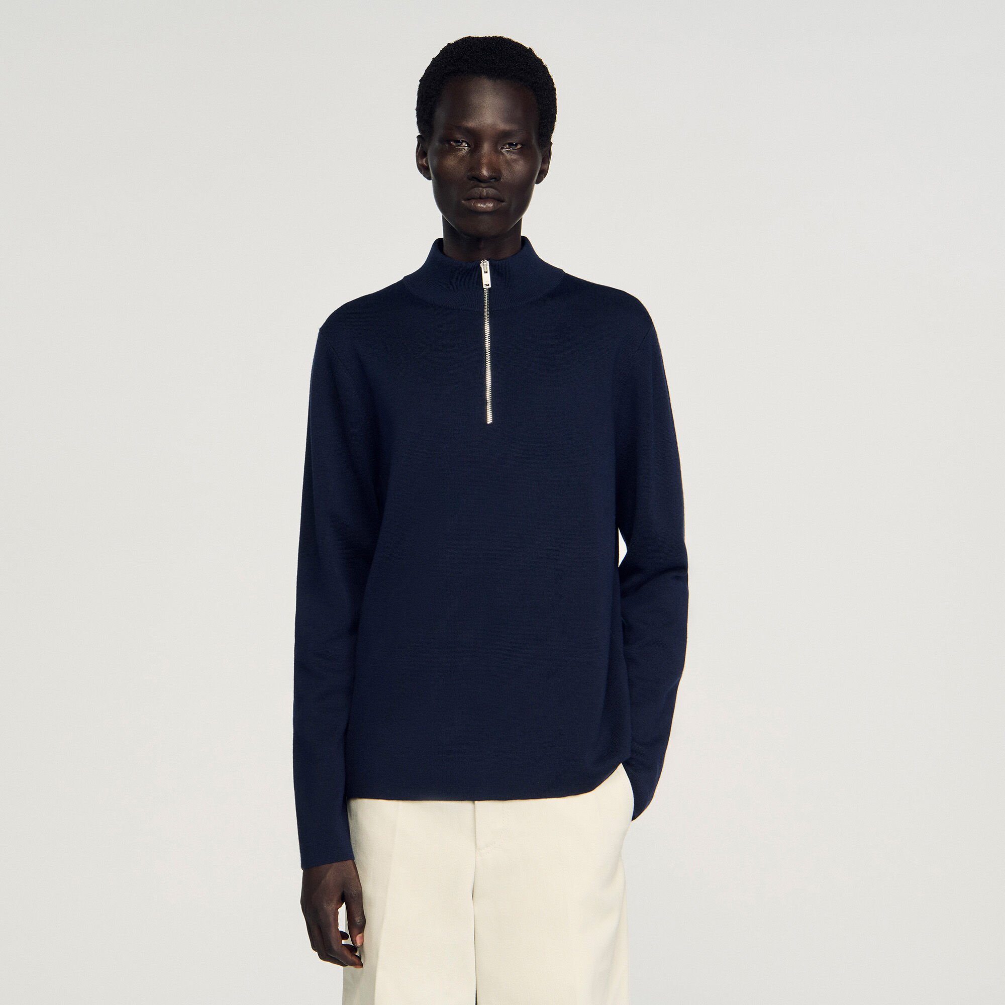 Wool jumper with zip collar