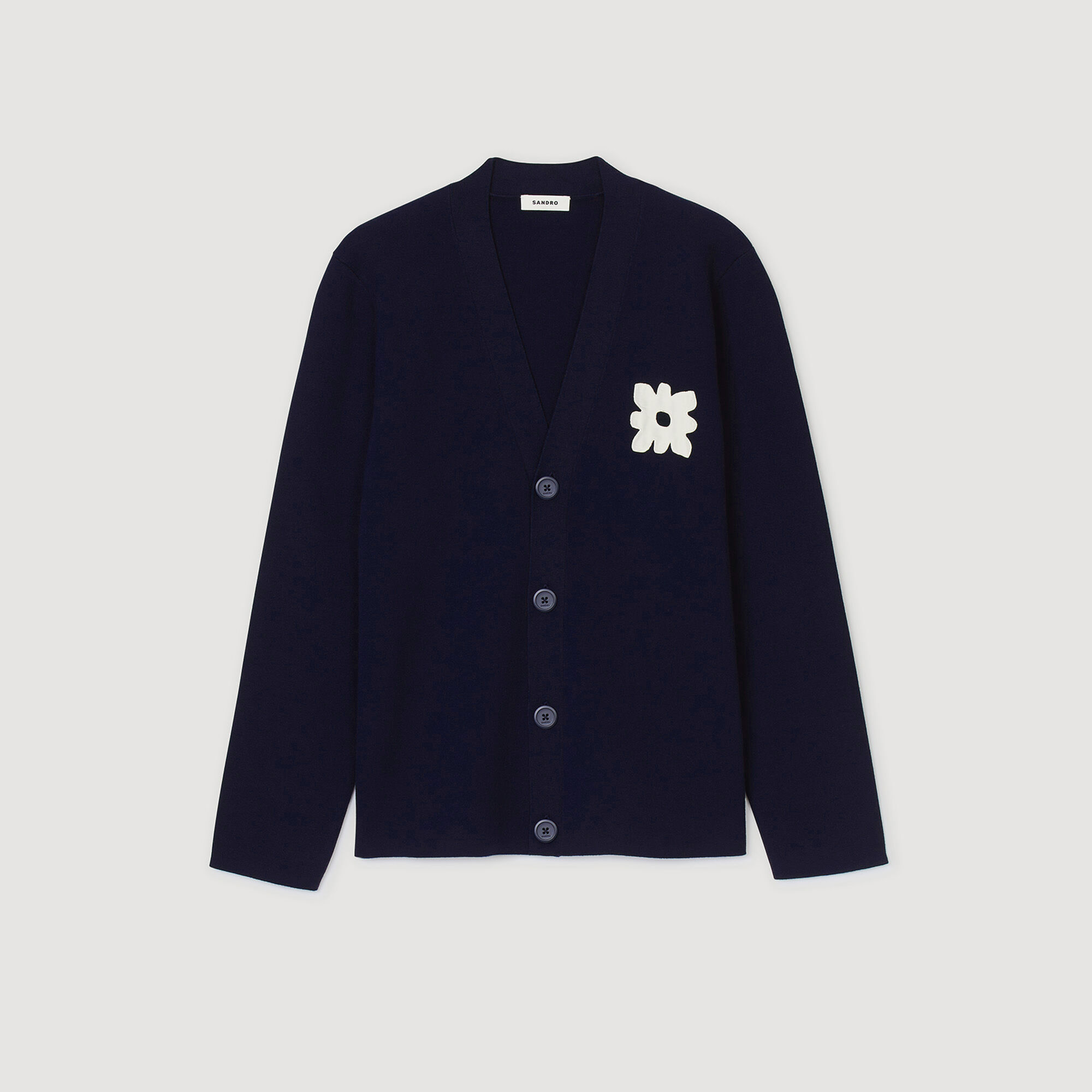 sandro paris カーディガン Cardigan with flower detail blue for Men | Sandro Paris