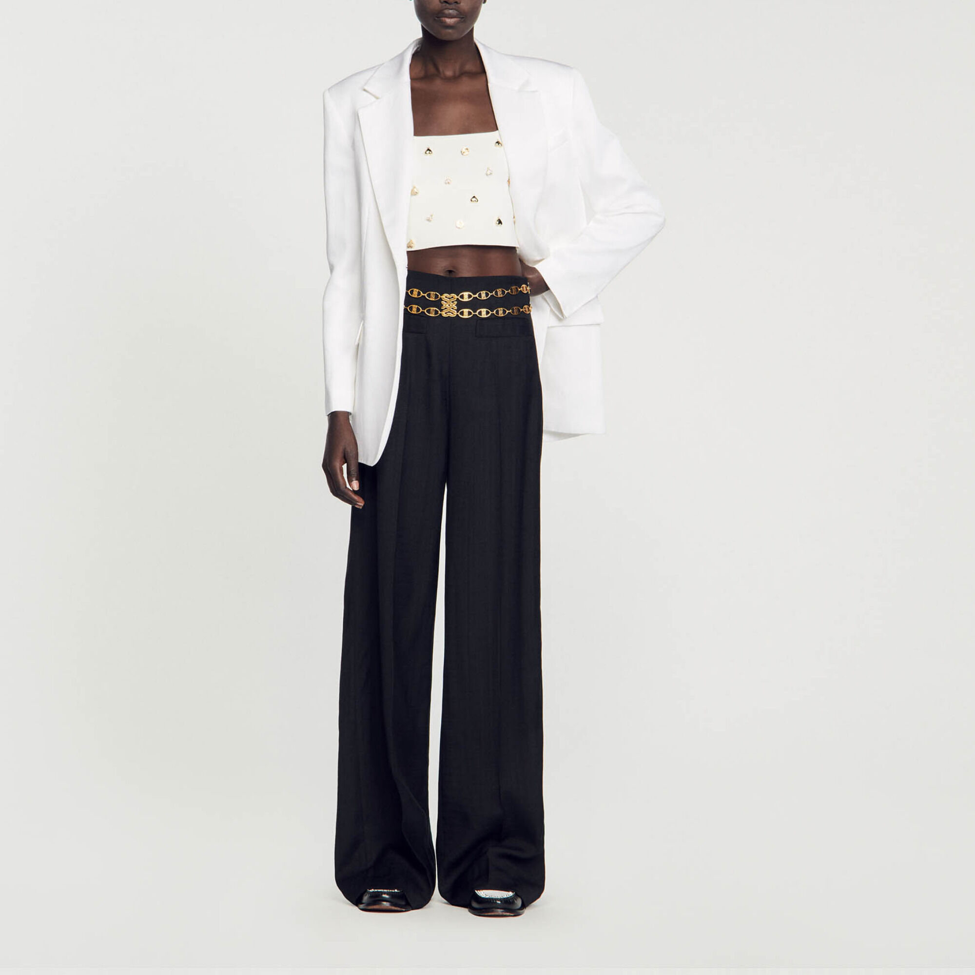 Knit crop top with charms white beige For Women Sandro Paris