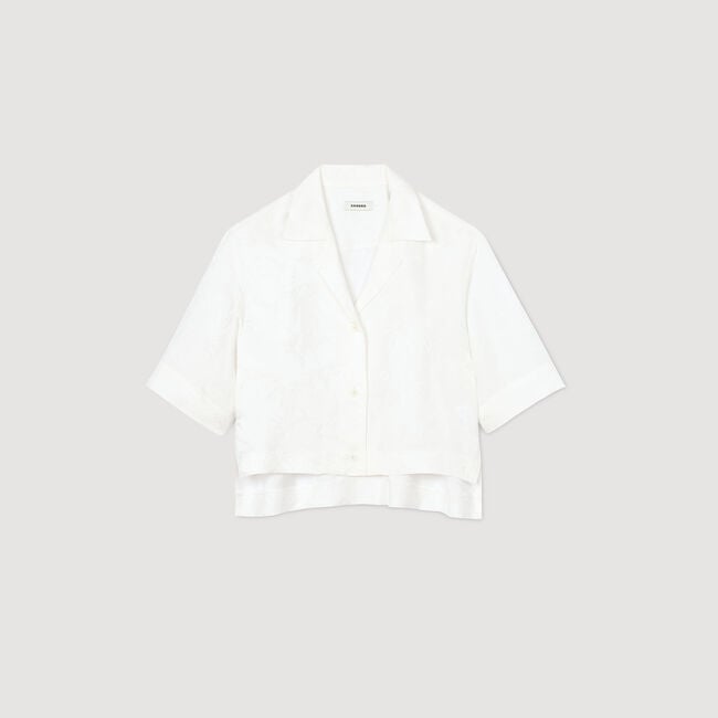 Cropped shirt with jacquard flowers