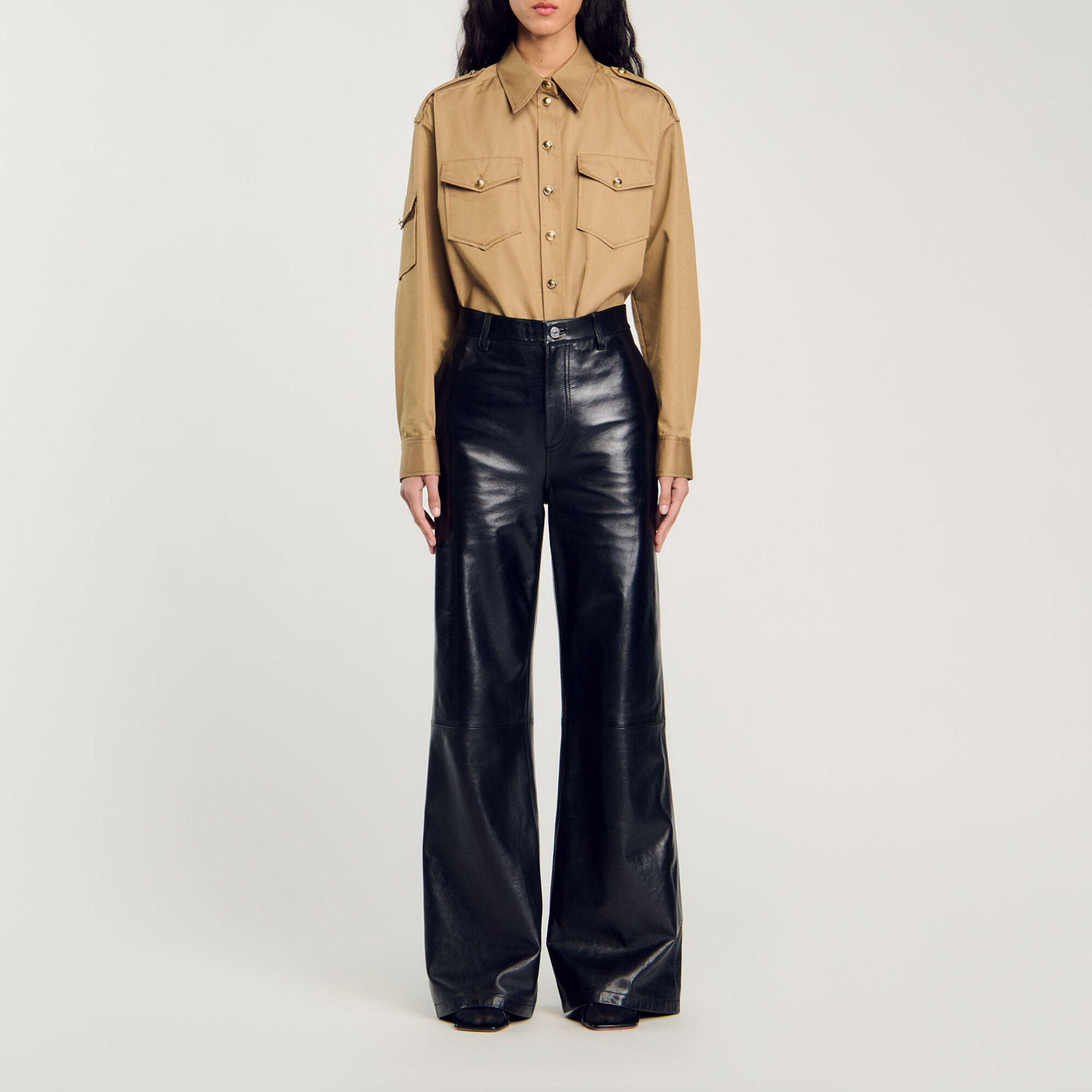 Cuir City Pantalon EvasÃ© Cuir 498- Woopi Cuir Noir