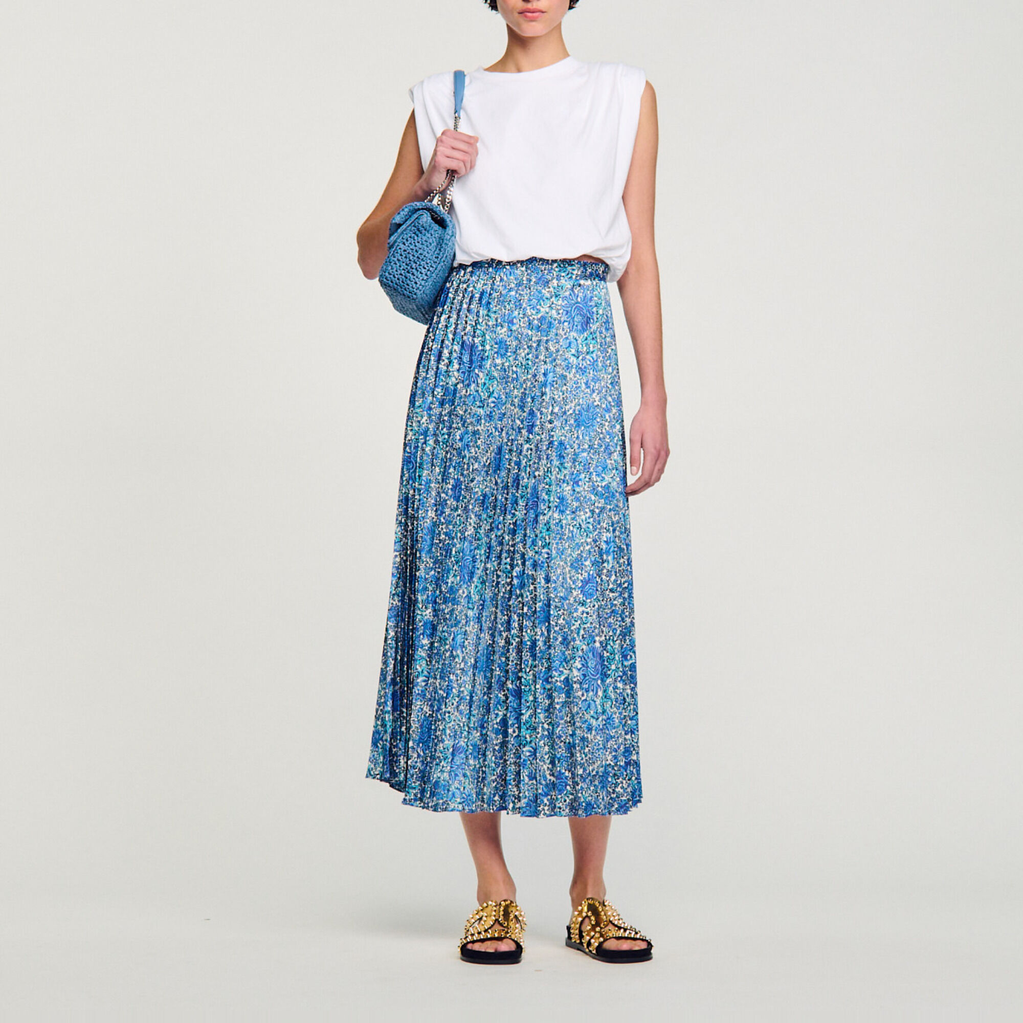 Floral pleated maxi skirt on sale