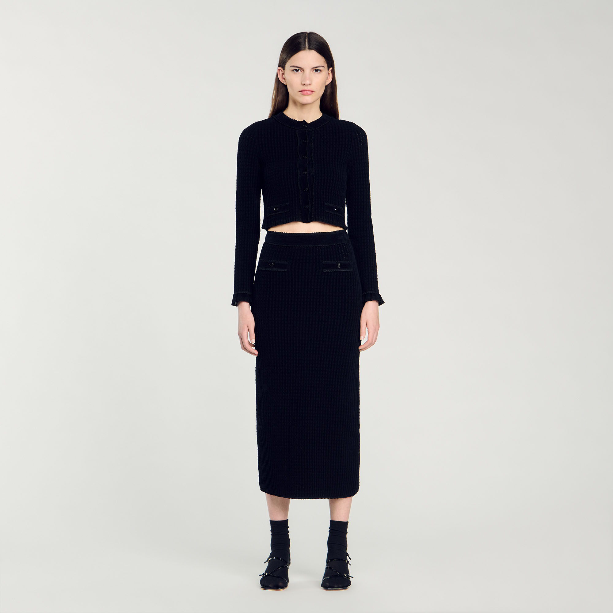 Black knit midi pencil skirt cheap