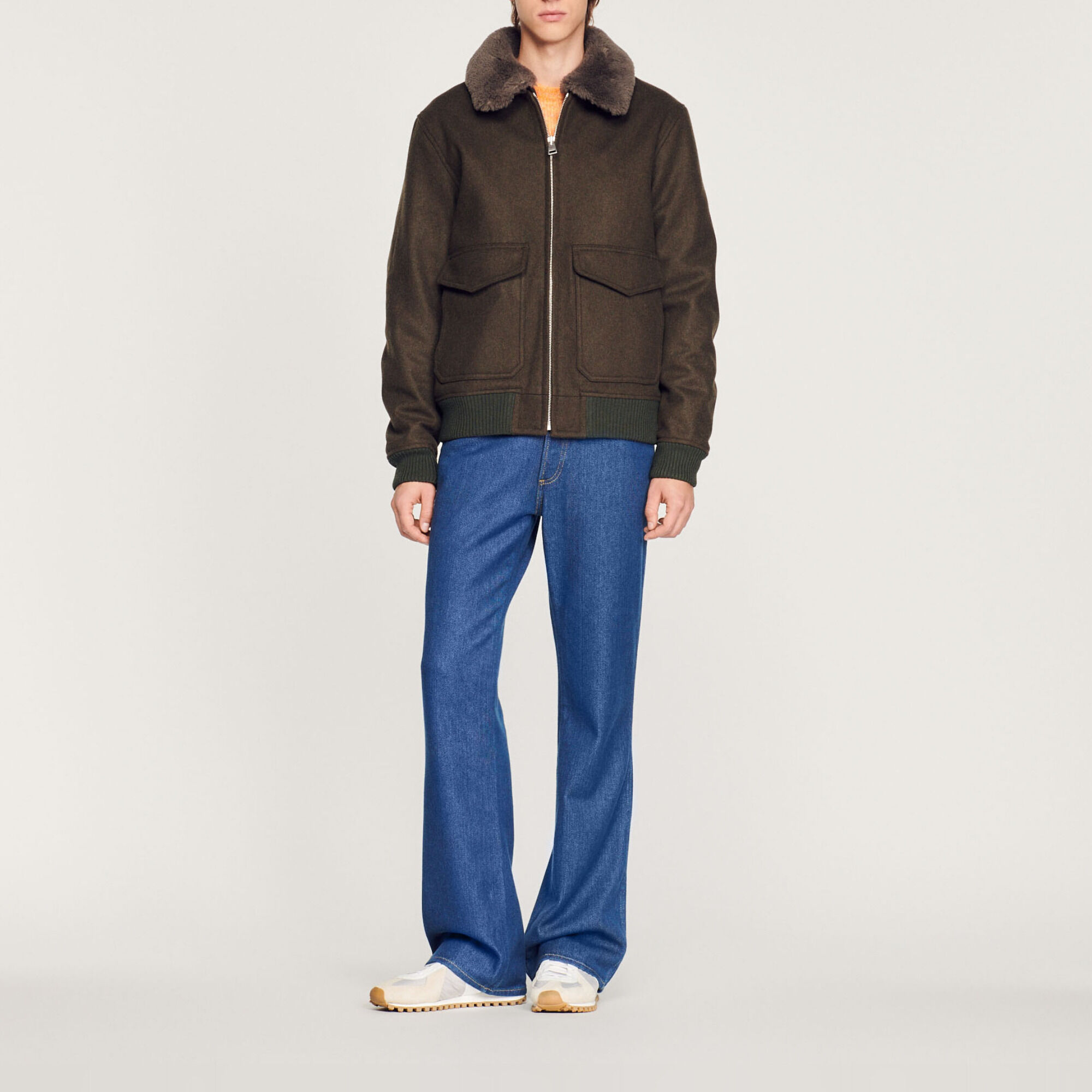 Shearling collar aviator jacket