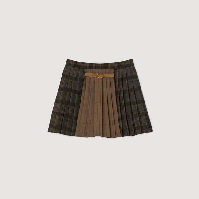 Short checked pleated skirt