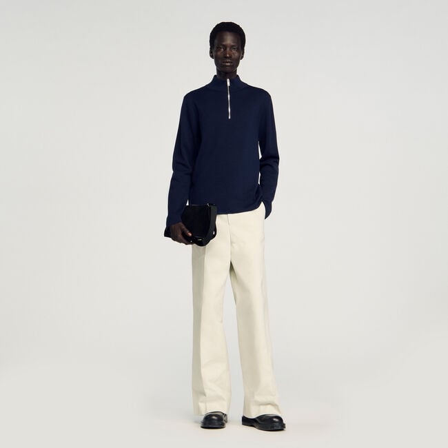 Wool jumper with zip collar