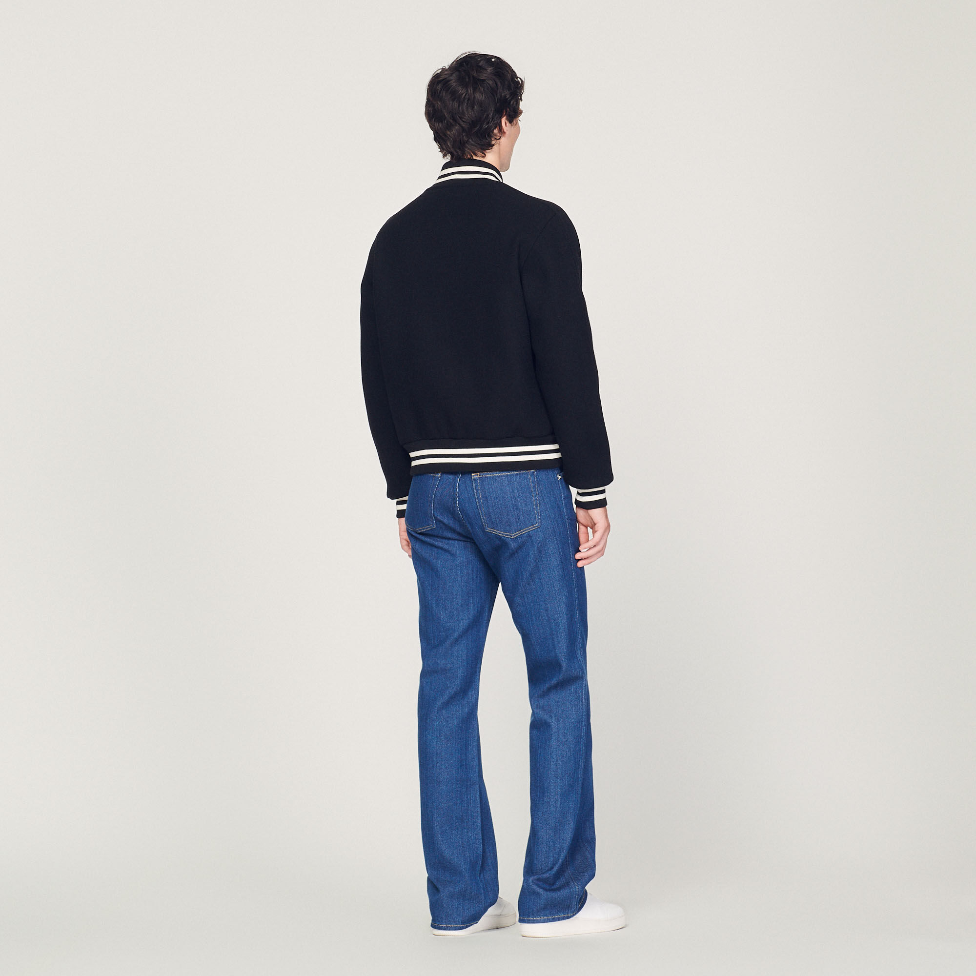 SANDRO Wool And Leather Varsity Jacket in Black | endource