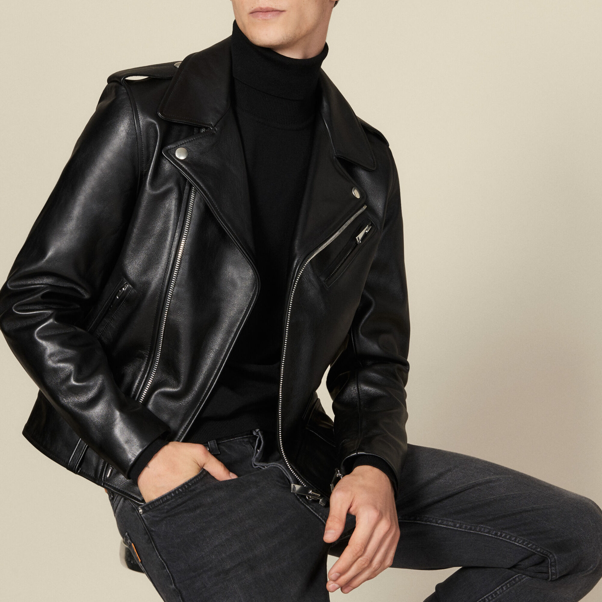 Sandro leather jacket online