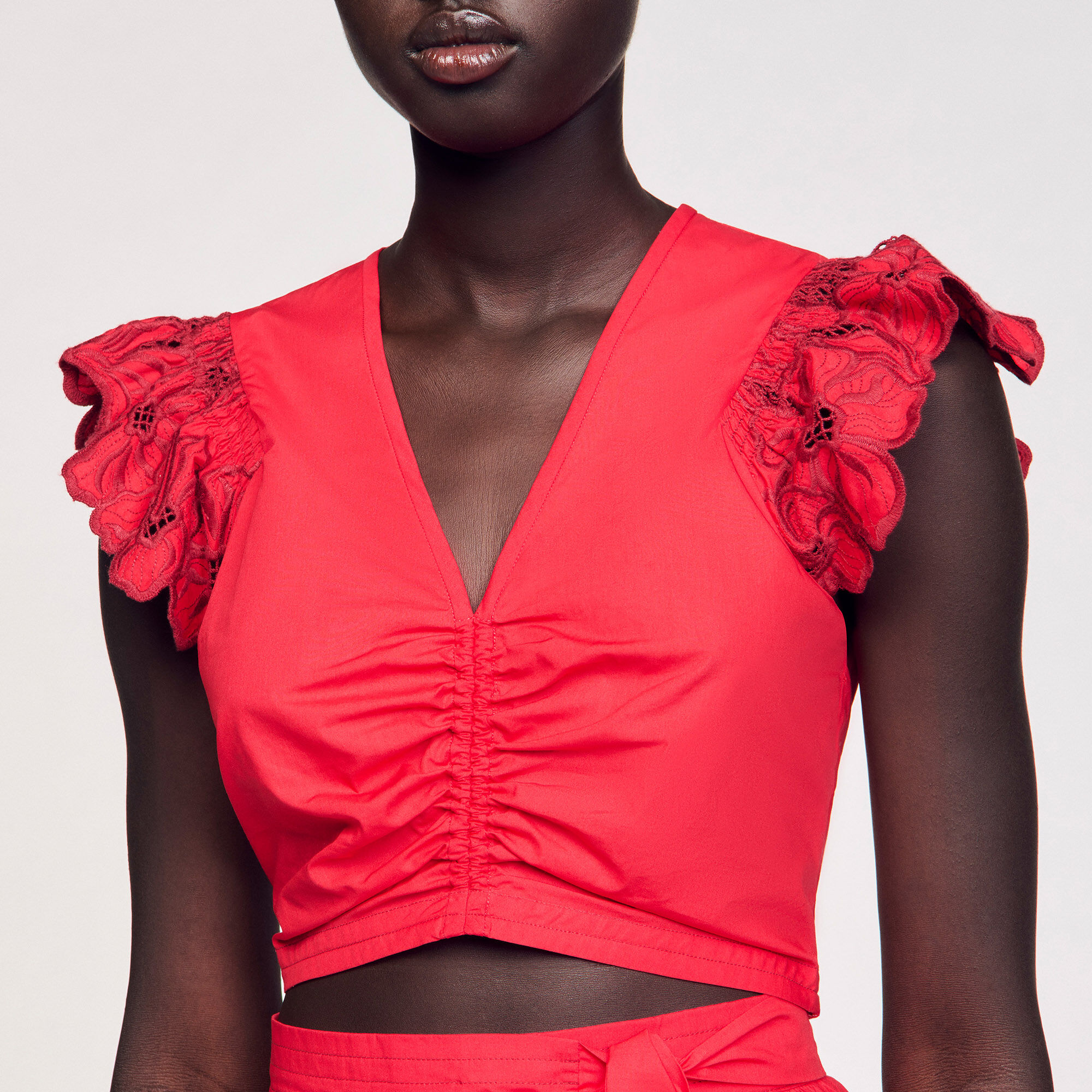 Crop top with embroidered sleeves