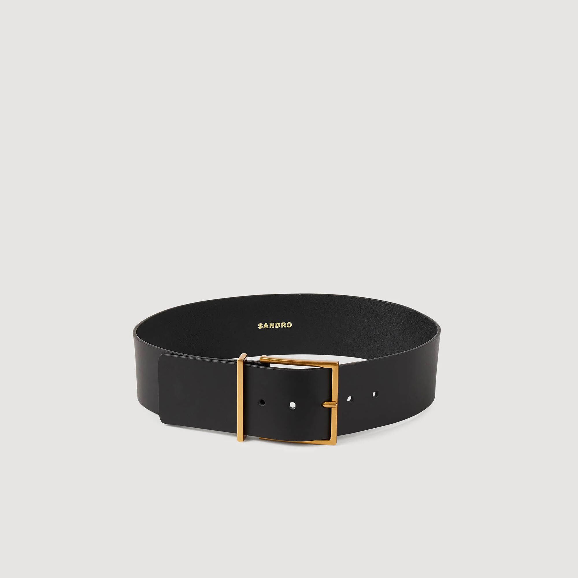 Wide leather belt black / gray For Women | Sandro Paris Wide leather belt black / gray For Women | Sandro Paris