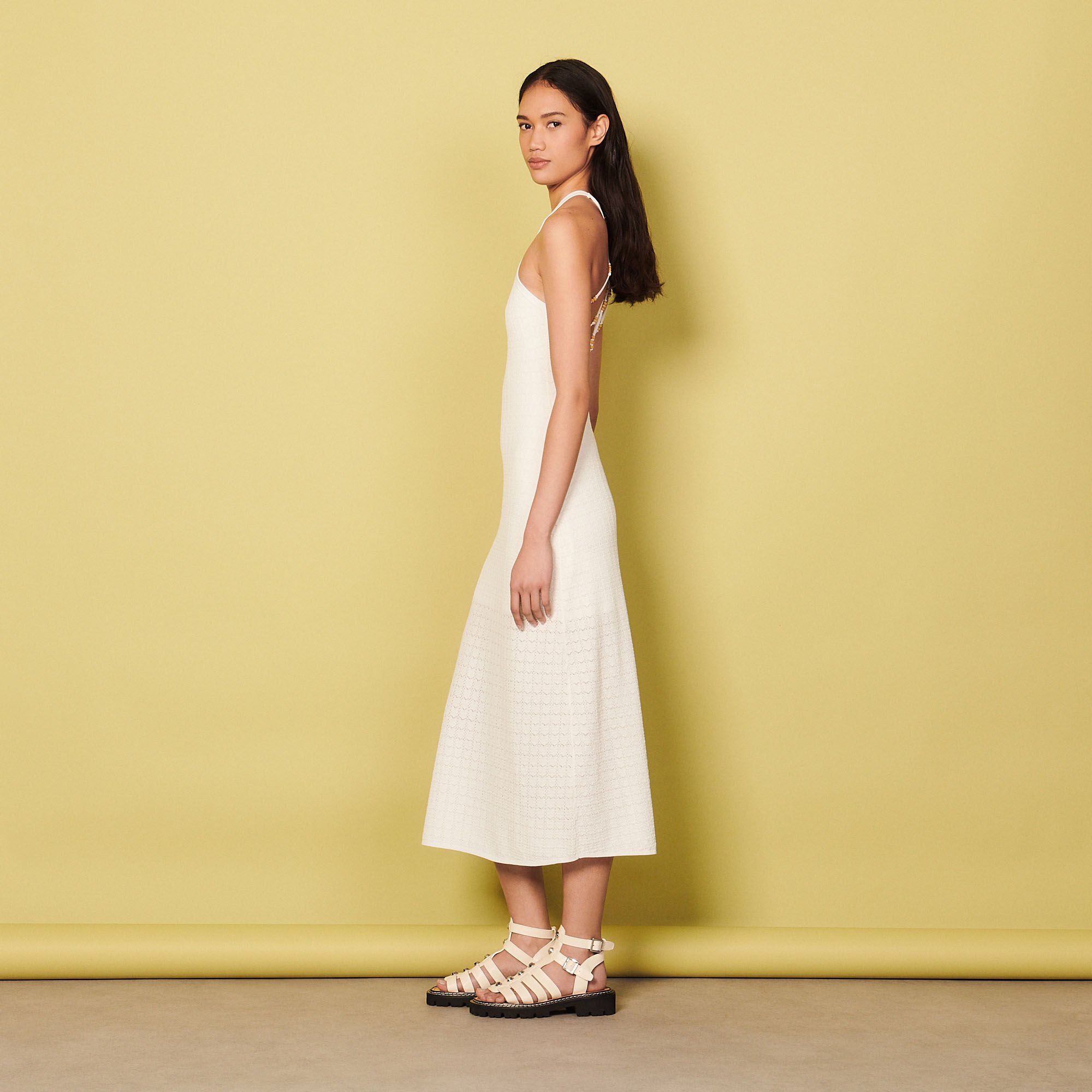 Long pointelle knit dress