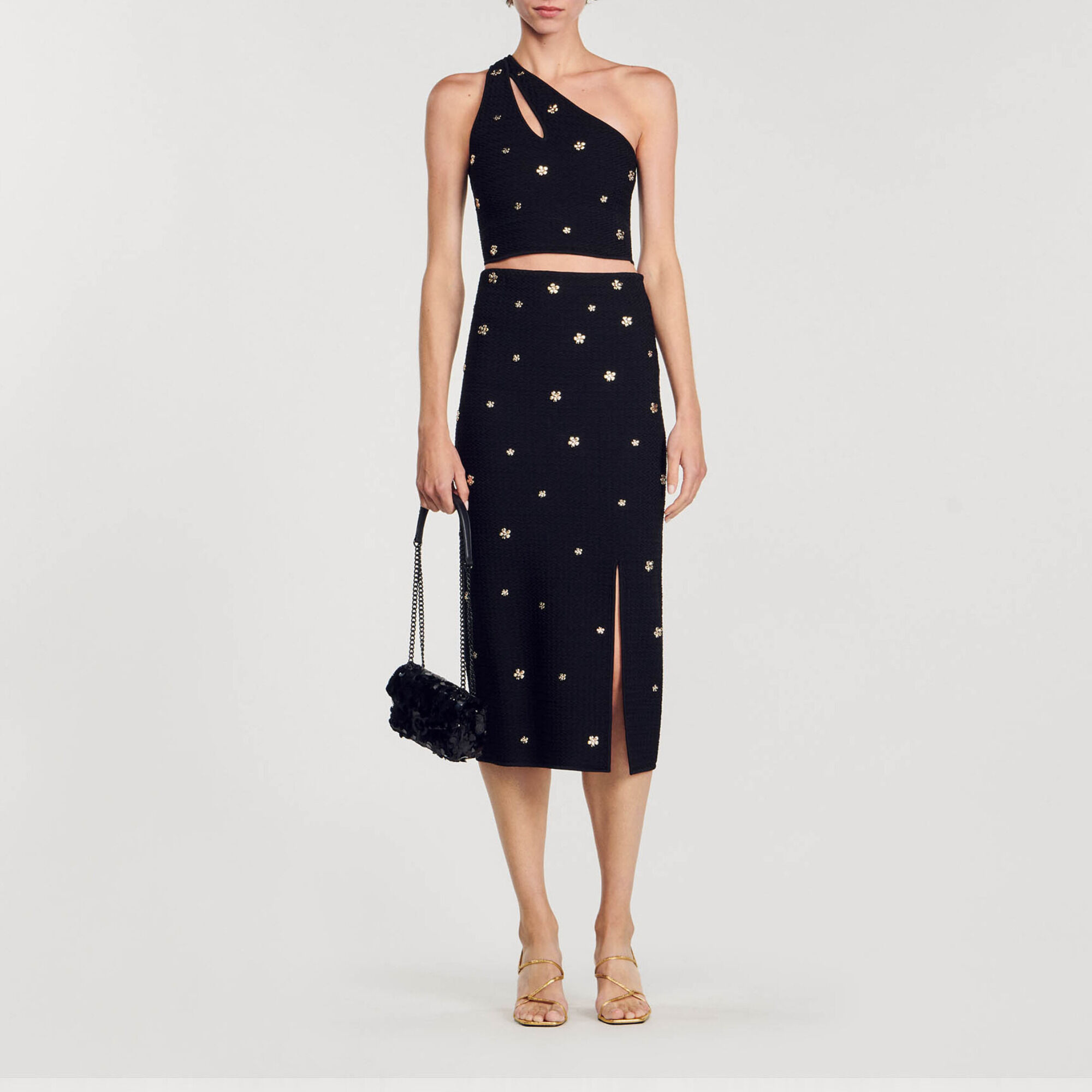 Knit midi skirt black gray For Women Sandro Paris