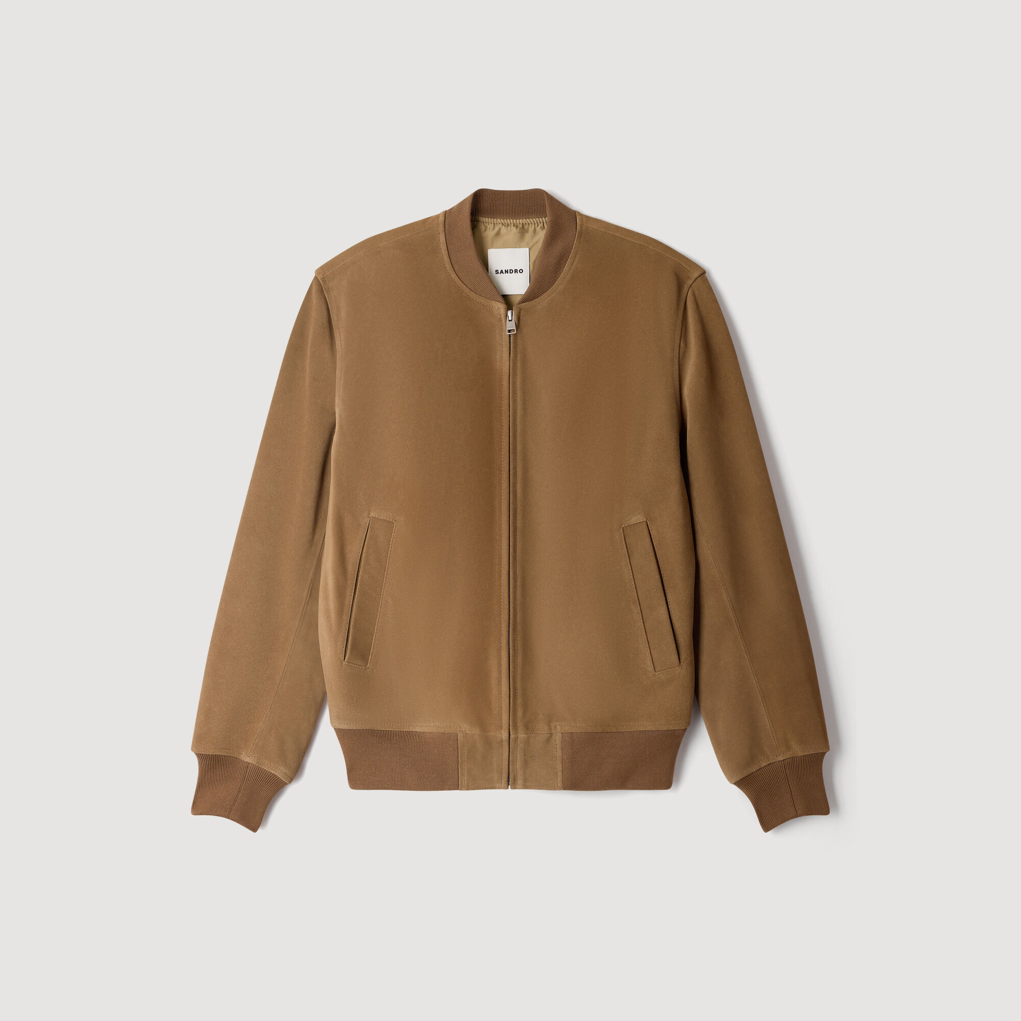 Zip-up split leather jacket brown for Men | Sandro Paris