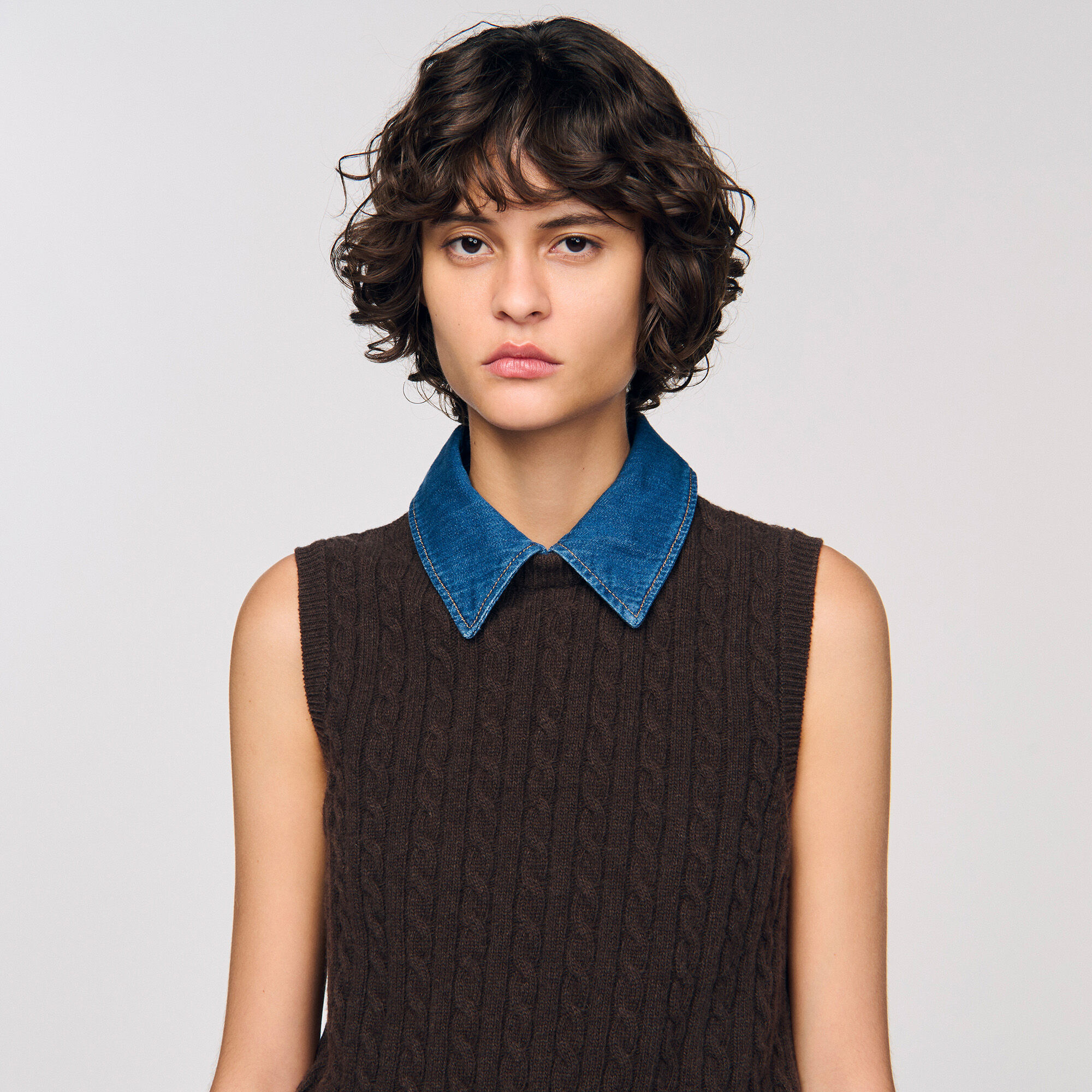 Knit and denim jumper