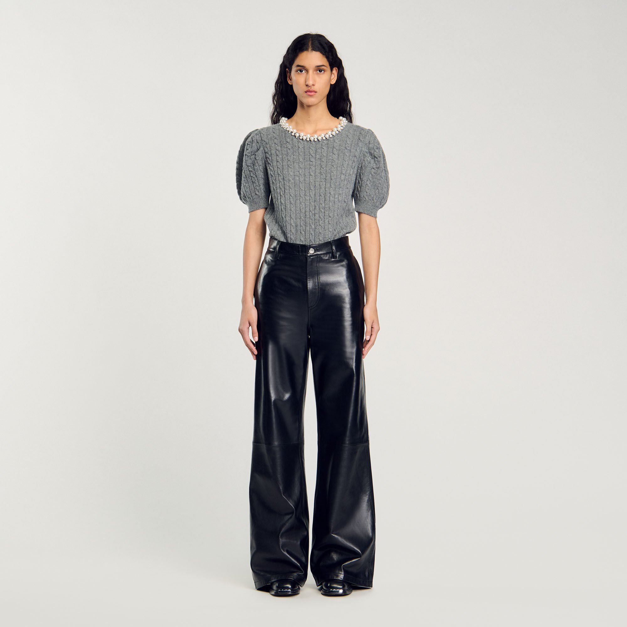 Cable knit jumper black gray For Women Sandro Paris