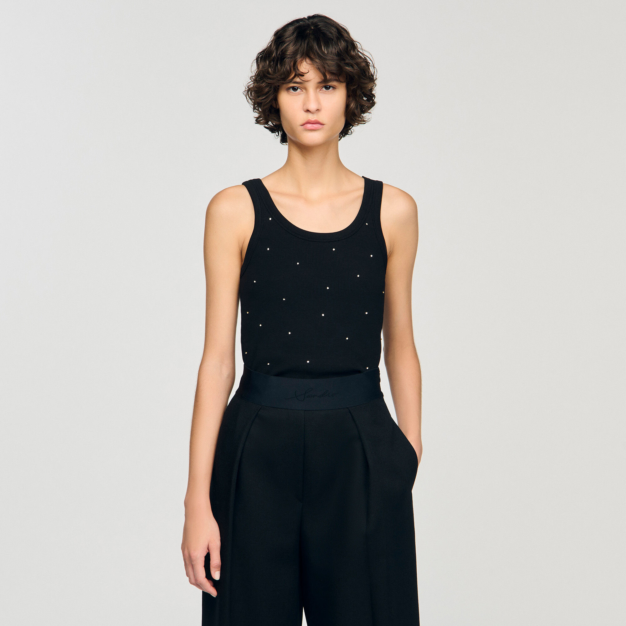 Vest top with rhinestones