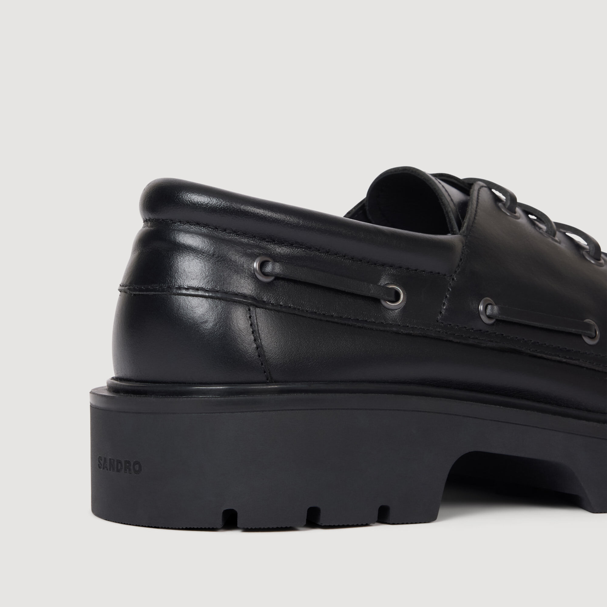 Leather boat shoes black / gray for Men | Sandro Paris