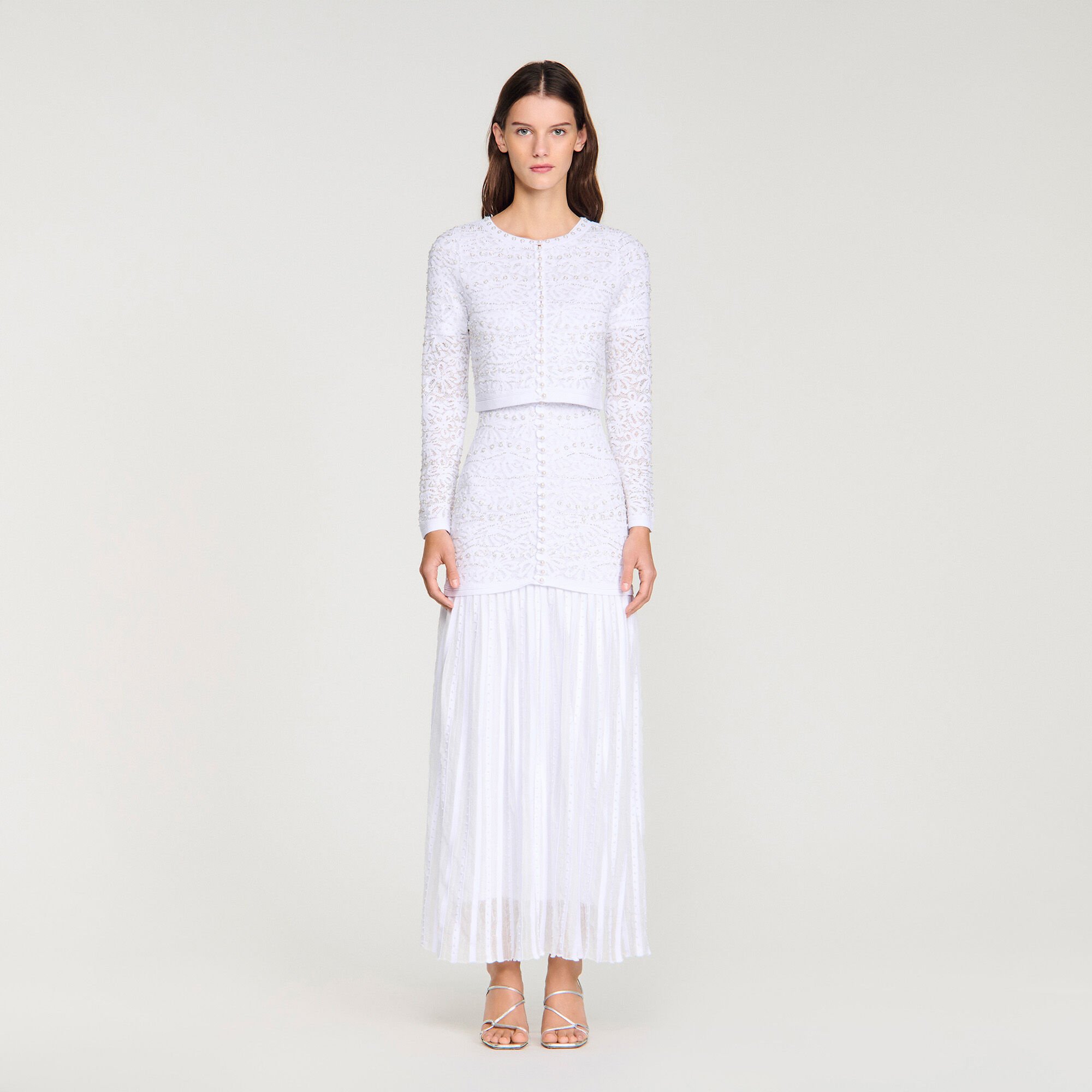 Cropped pearled cardigan