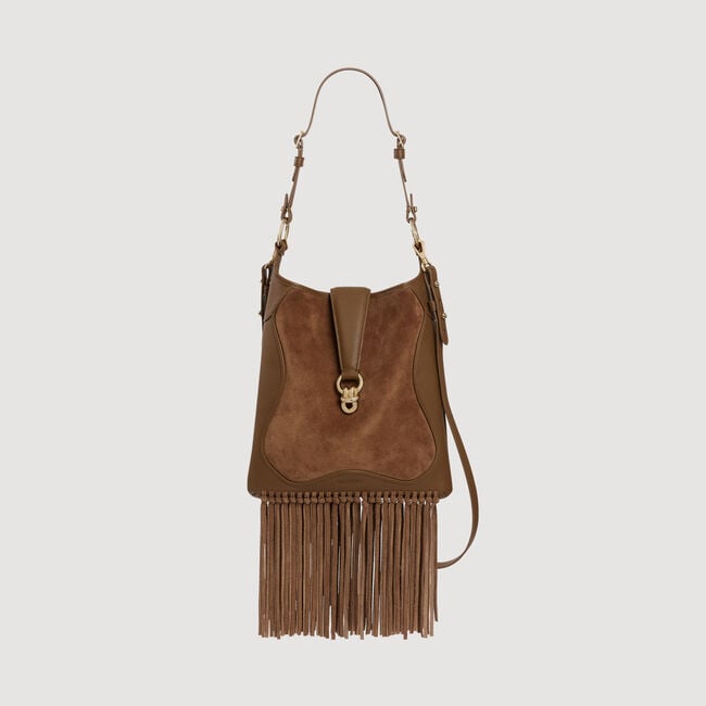Leather and suede fringe bag