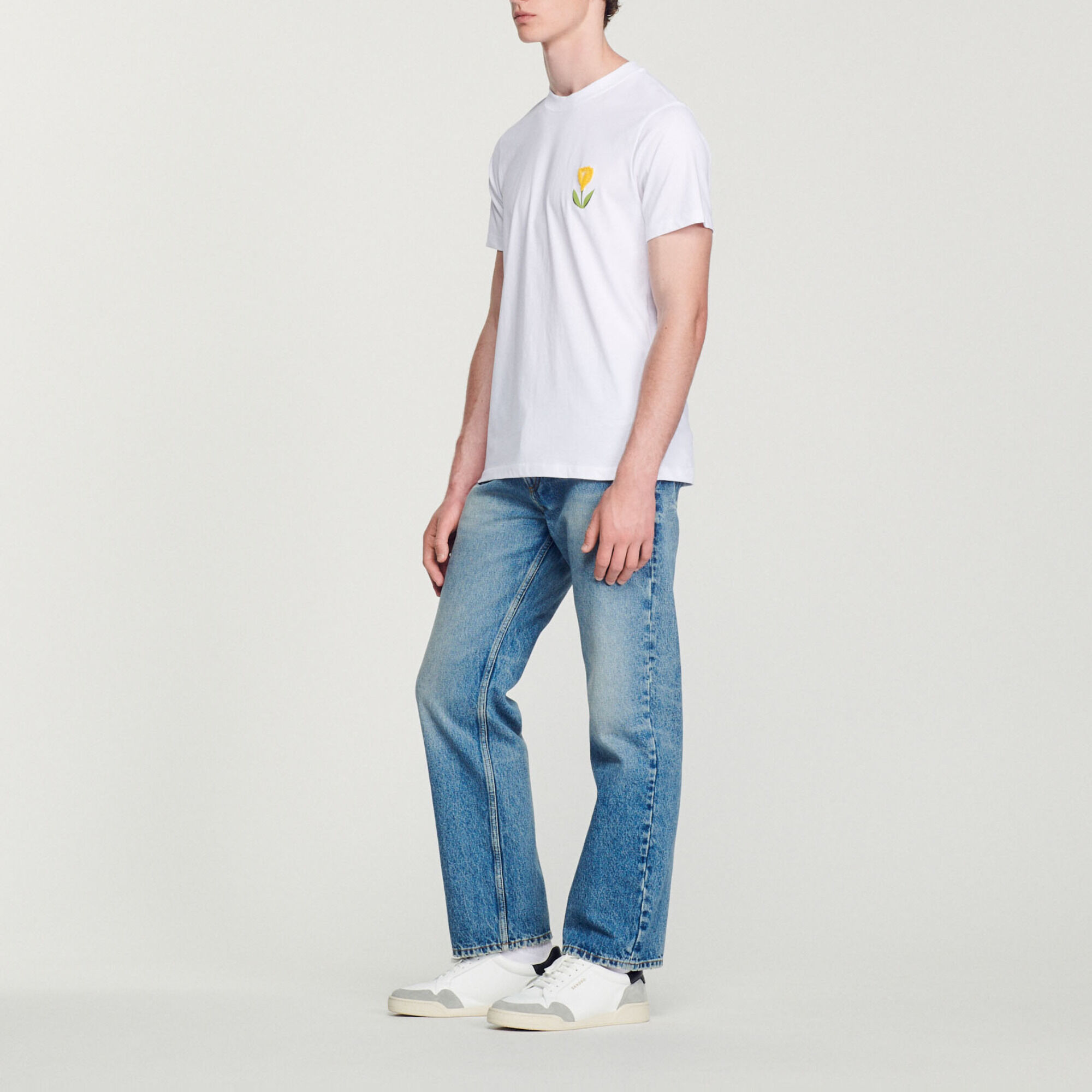 Cotton T-shirt with tulip embroidery