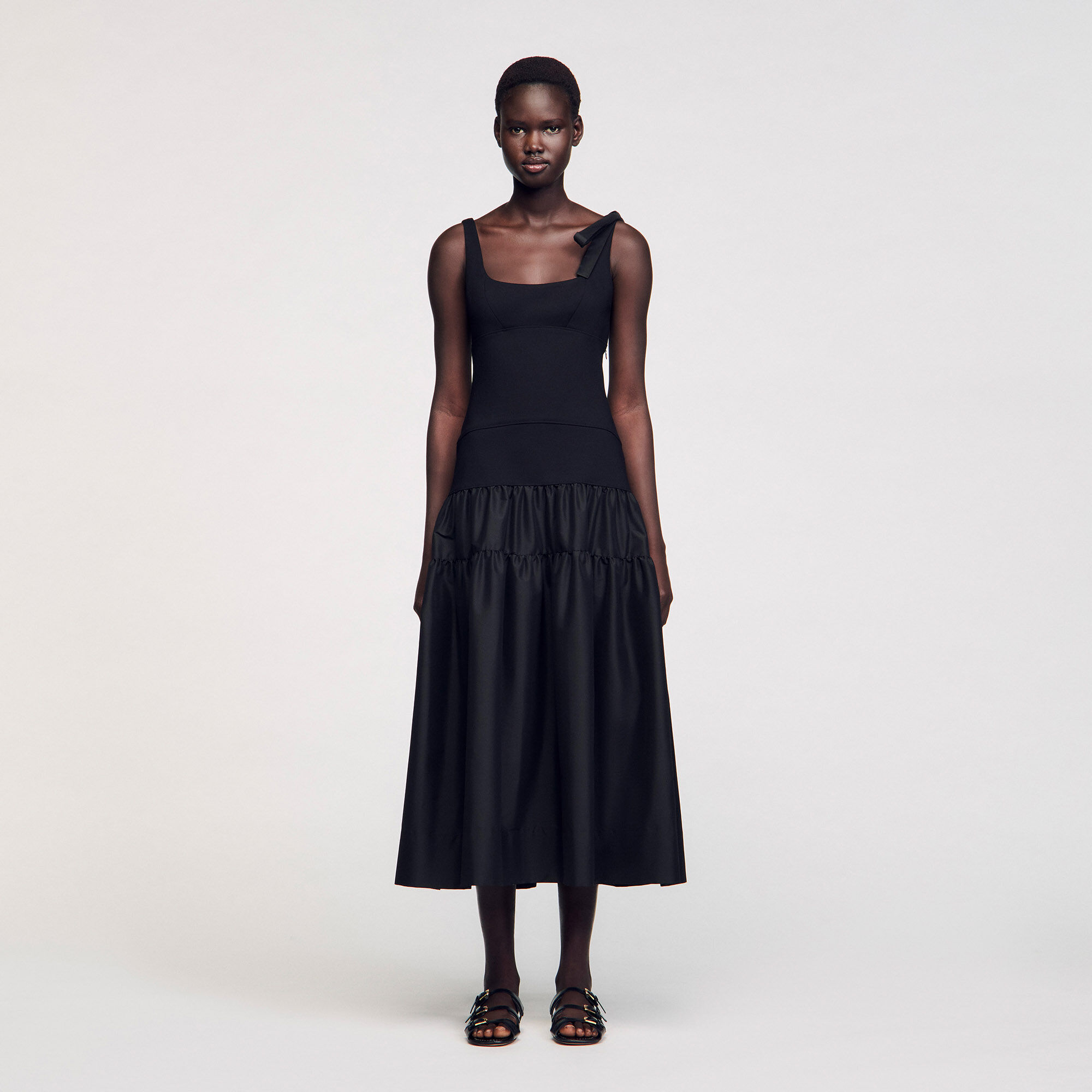 Long dual-material dress