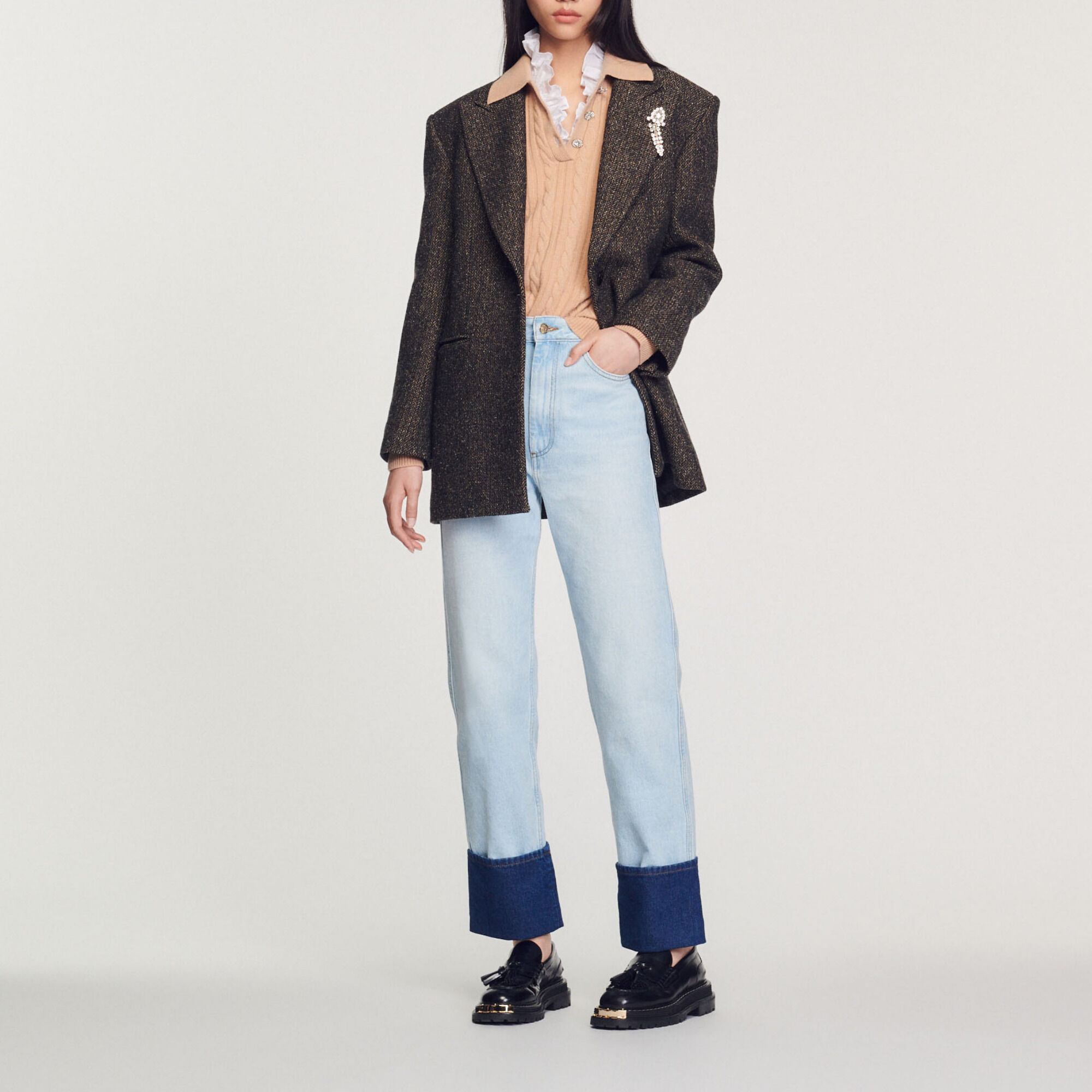 Tailored jacket with embellished brooch