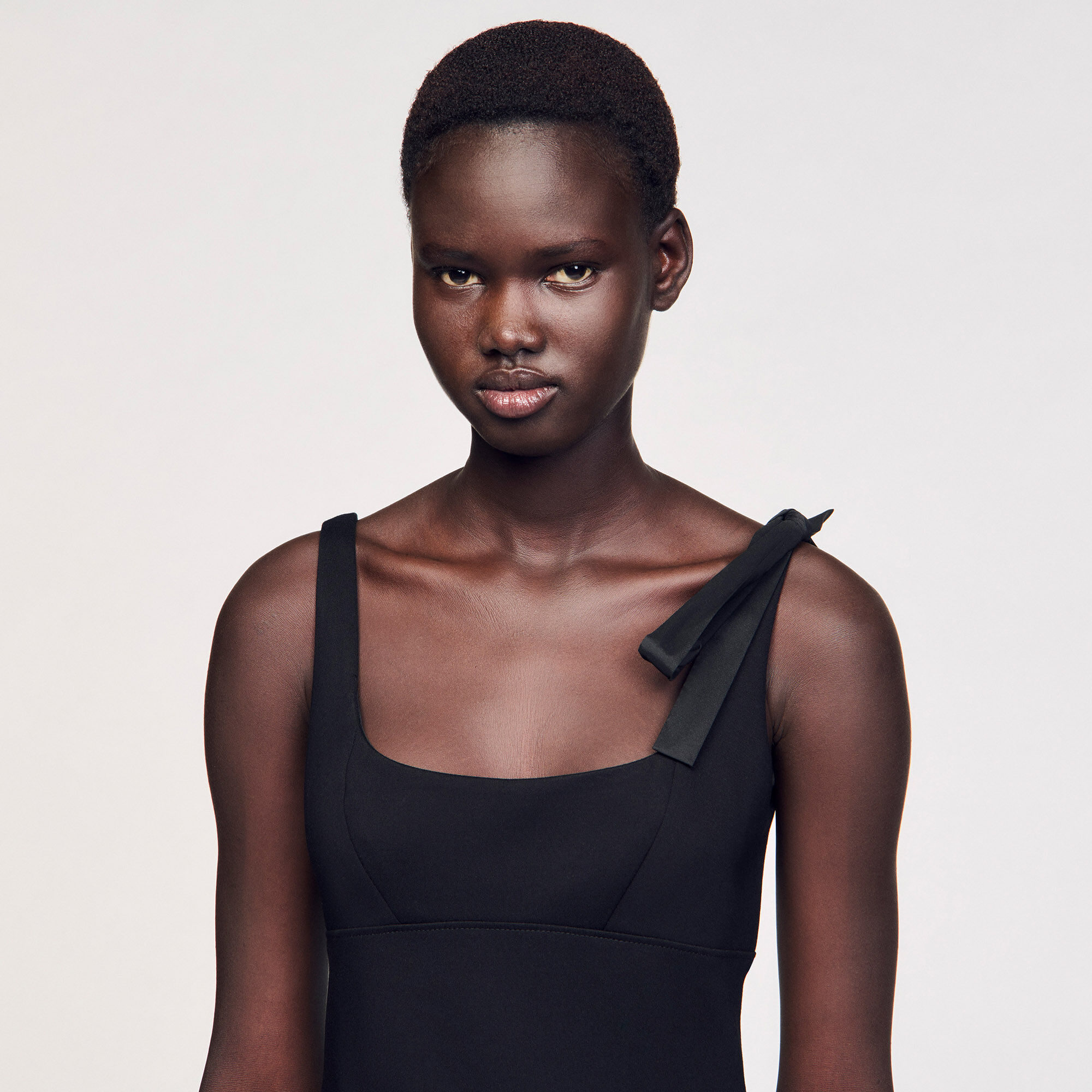 Long dual-material dress