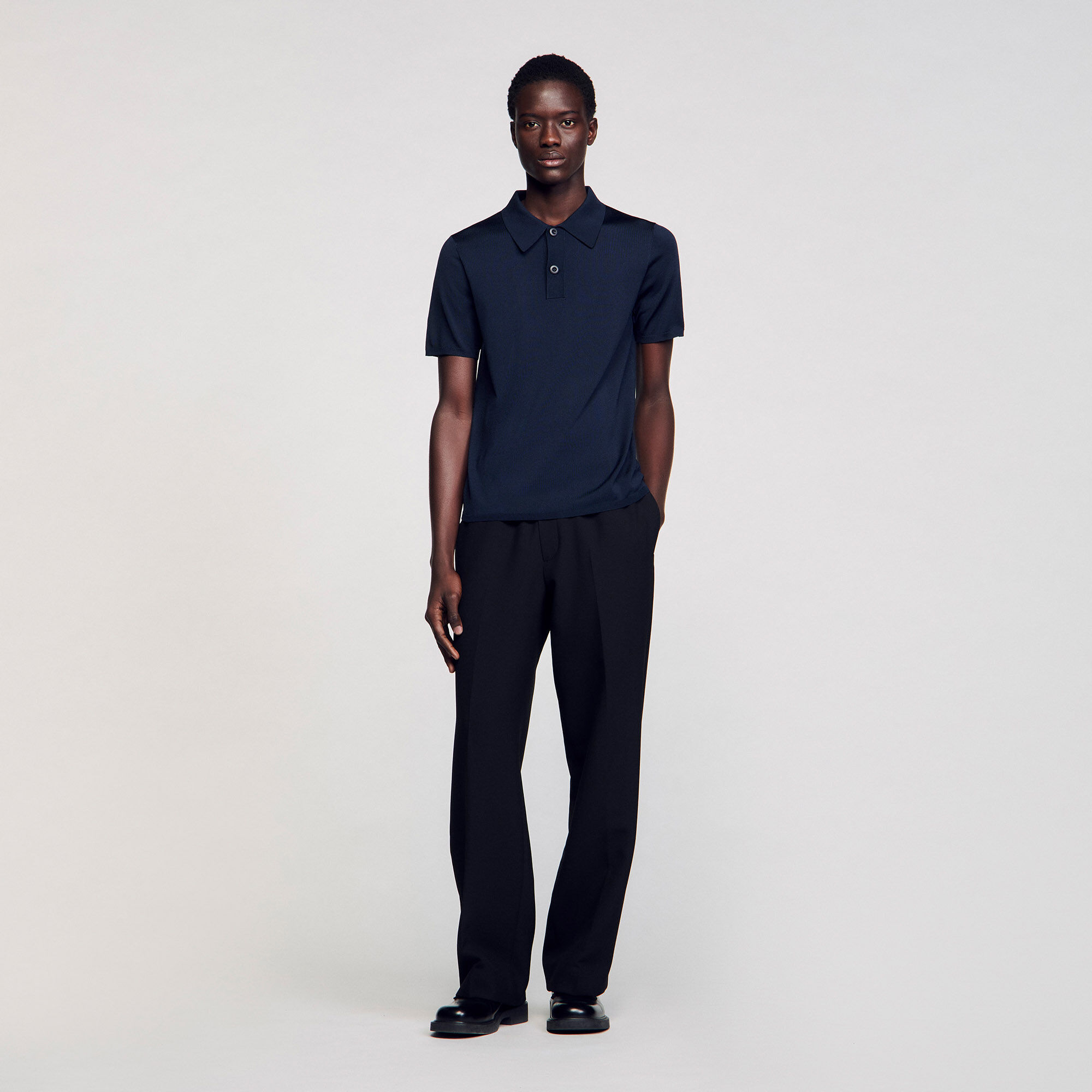 Short-sleeve knitted polo shirt