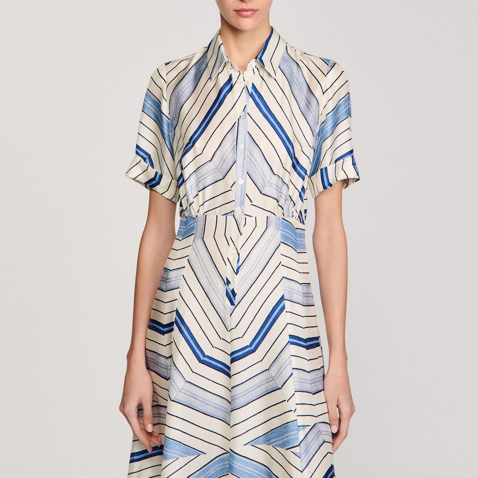 Spiral-motif silk midi dress