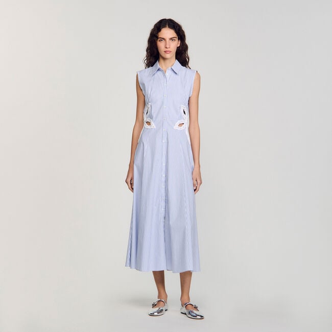 Stripy embroidered maxi dress