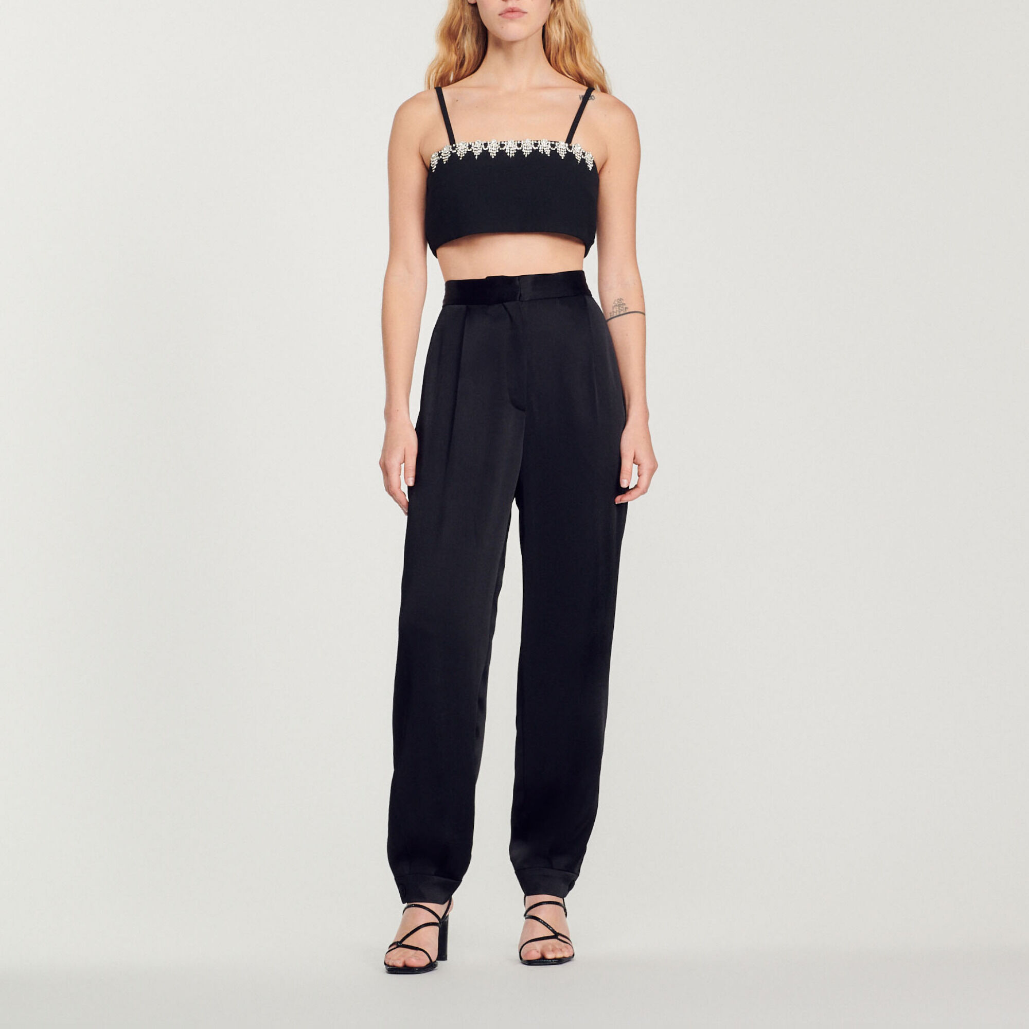 Satin trousers with embellished detail