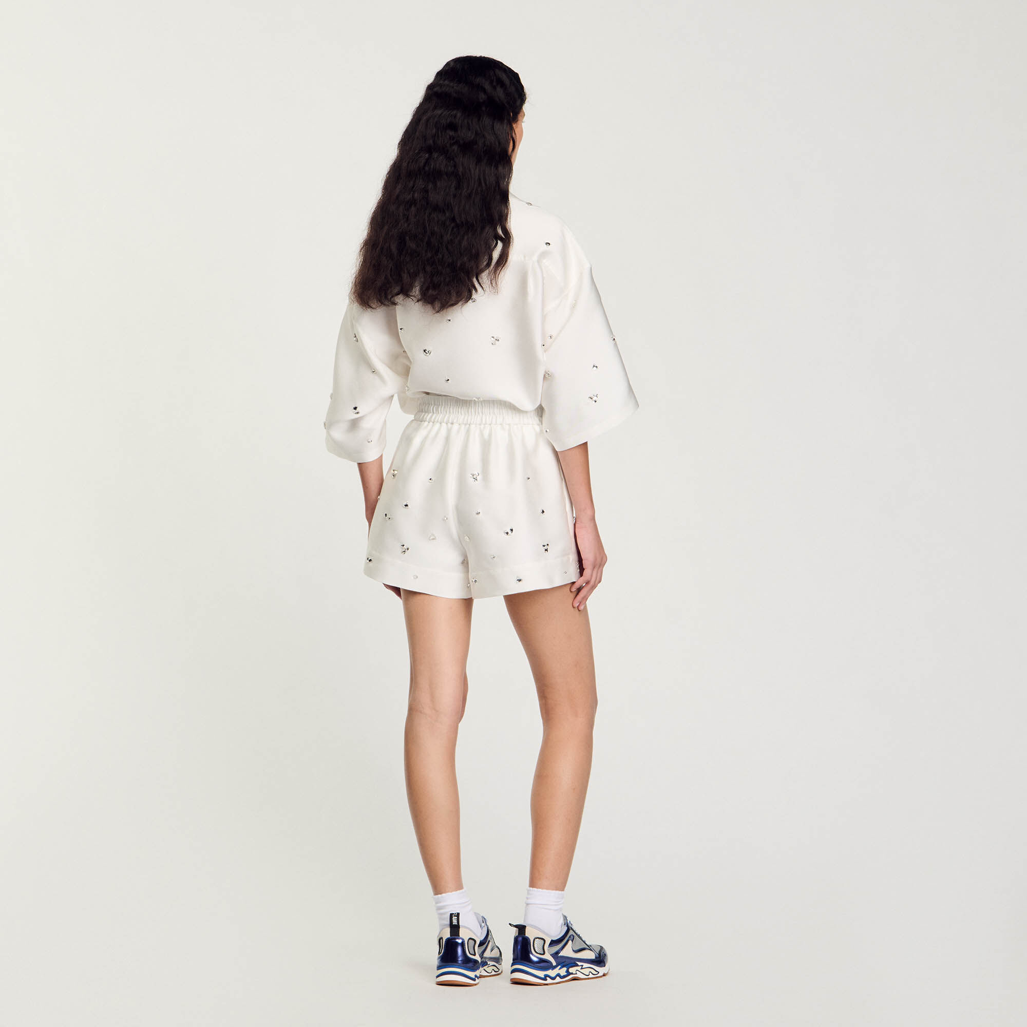 Rhinestone wide-leg shorts
