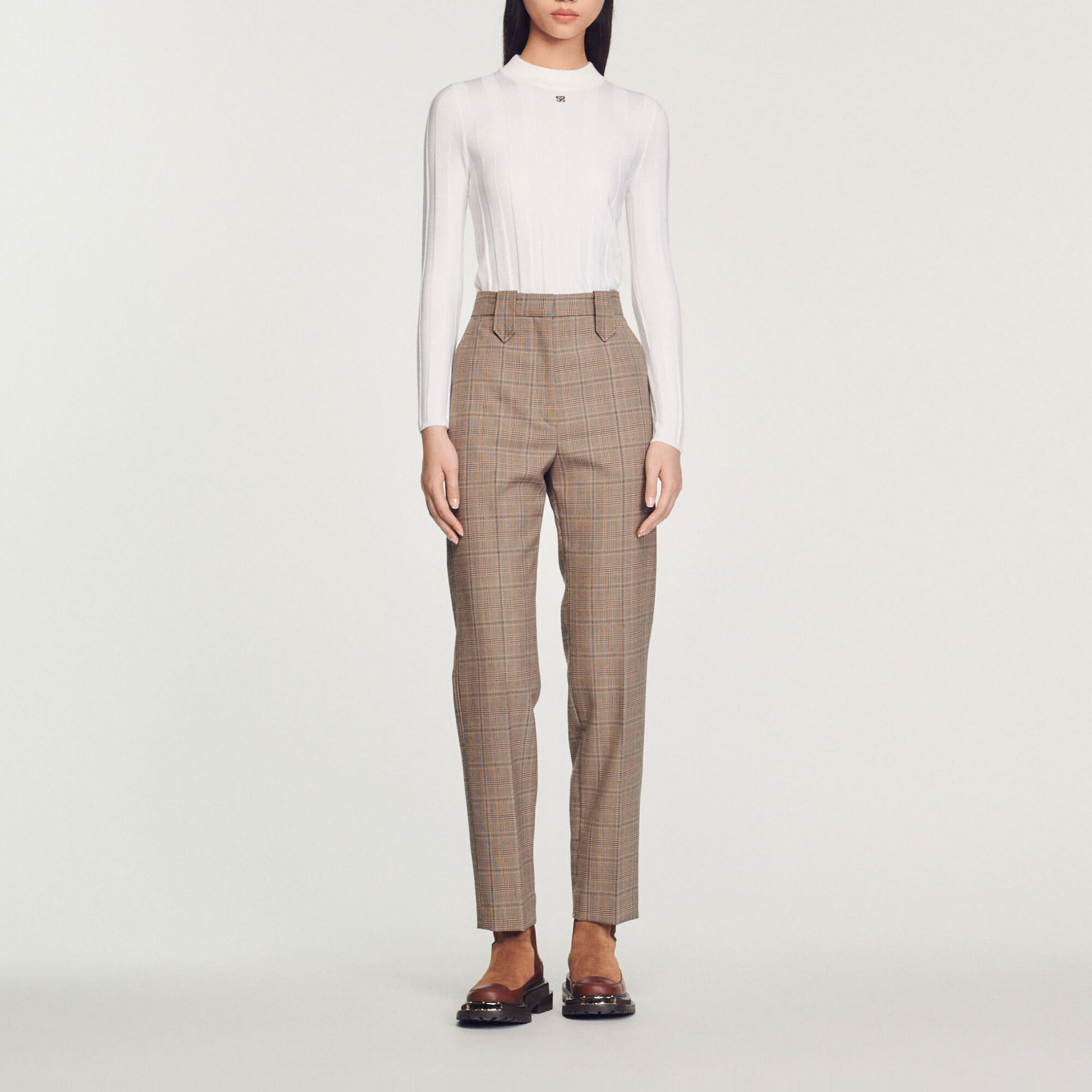 Straight leg checked trousers brown For Women Sandro Paris