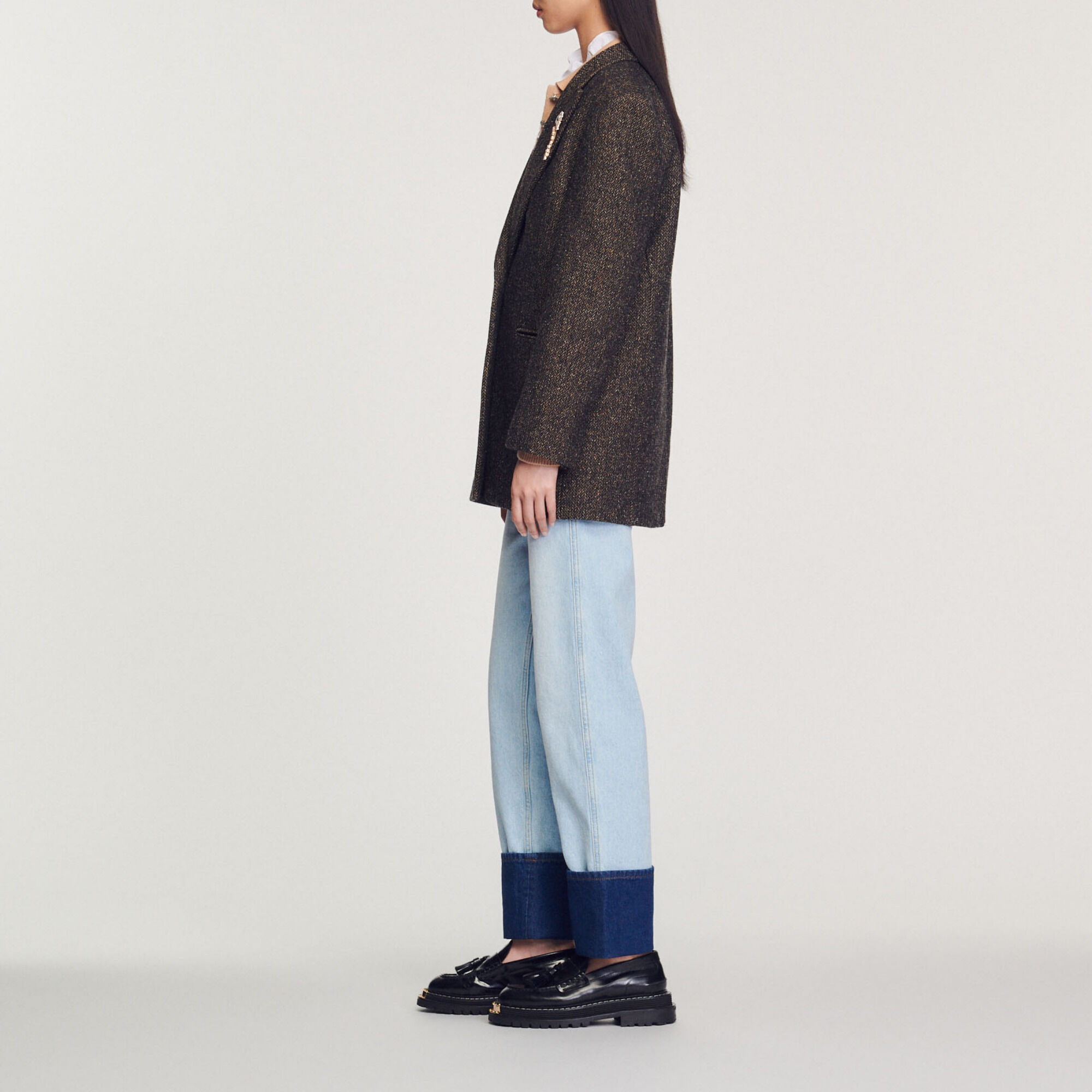 Tailored jacket with embellished brooch